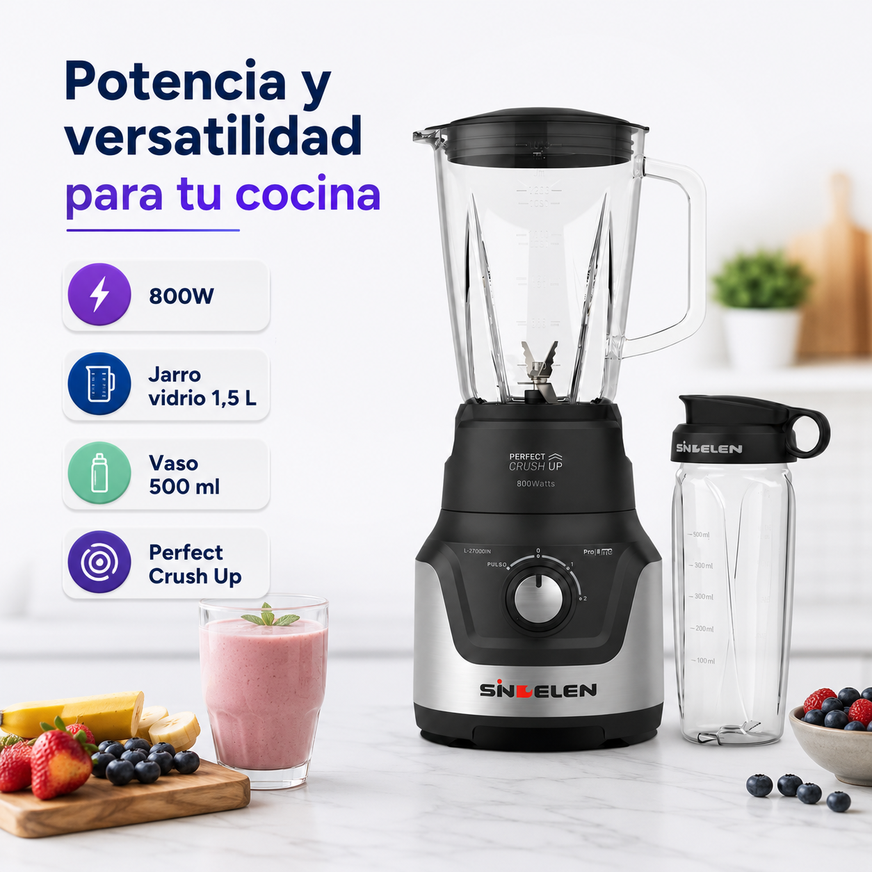 Licuadora Juguera Pica Hielo Vaso Vidrio Sindelen L 27000in-4