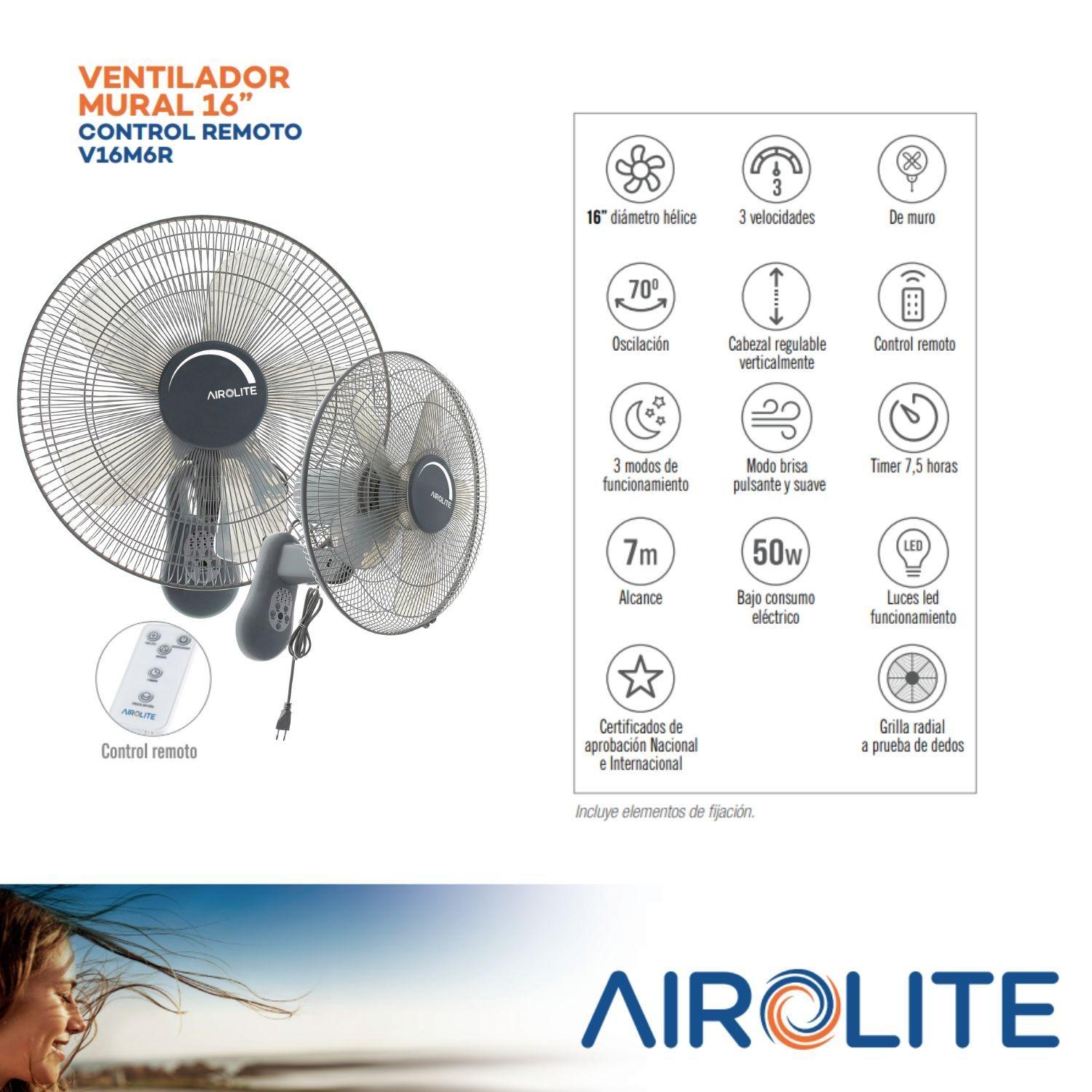 Ventilador Pared Muro 16 Con C/r Timer V16m6r Airolite-3