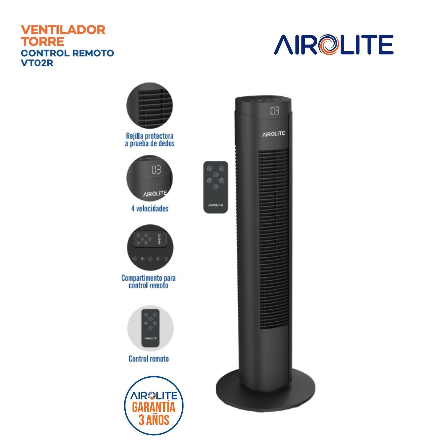 Ventilador Torre Pie Silencioso Control Remoto Vt02r Black Airolite-3