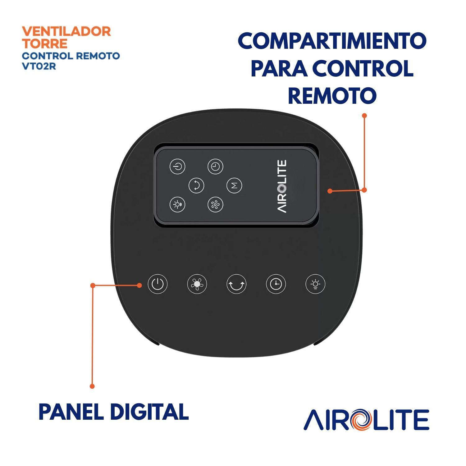 Ventilador Torre Pie Silencioso Control Remoto Vt02r Black Airolite-4