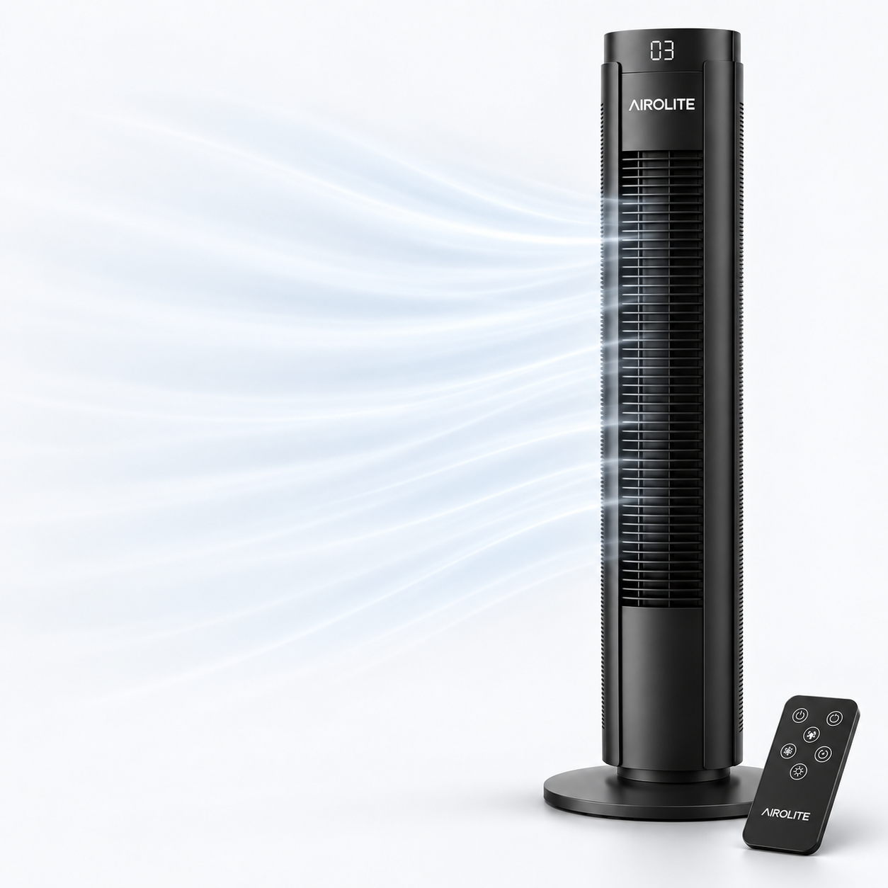 Ventilador Torre Pie Silencioso Control Remoto Vt02r Black Airolite-0