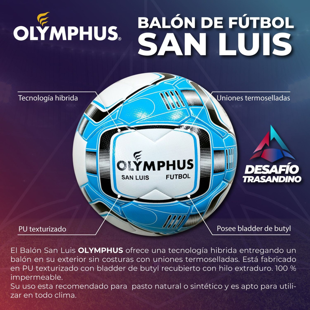 Balon Futbol N5 Oficial Olymphus San Luis Thermo Sellado Pro-3