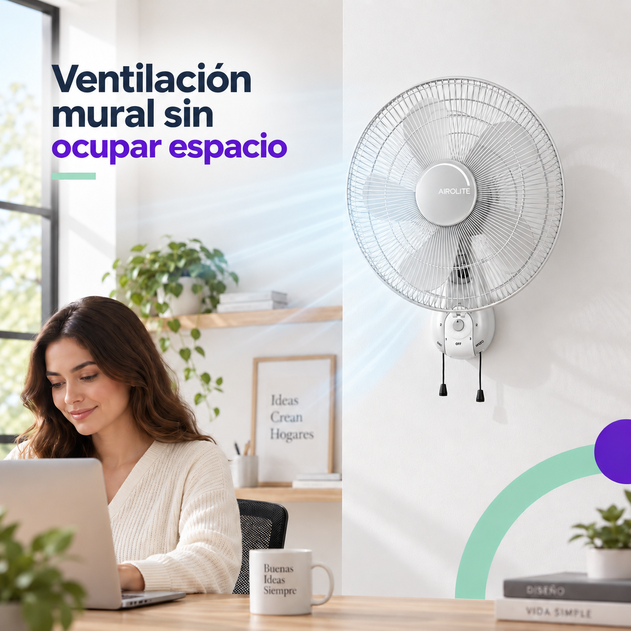 Ventilador Pared Muro Silencioso Con Piola V16m6 Airolite-2