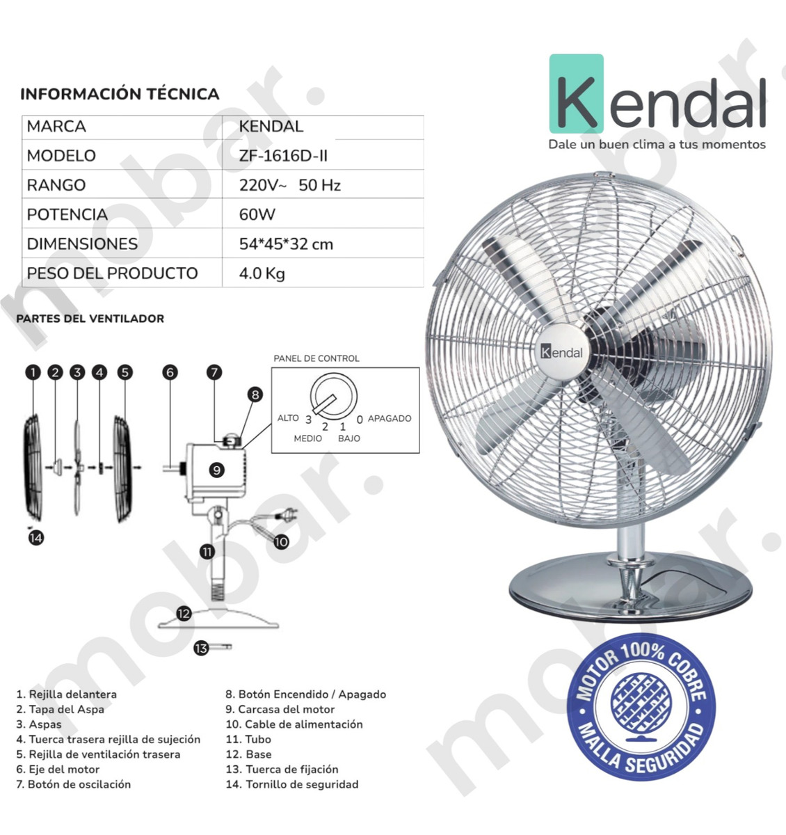 Ventilador De Mesa Silencioso Kendal Zf-1616d Oscilante 16in-2