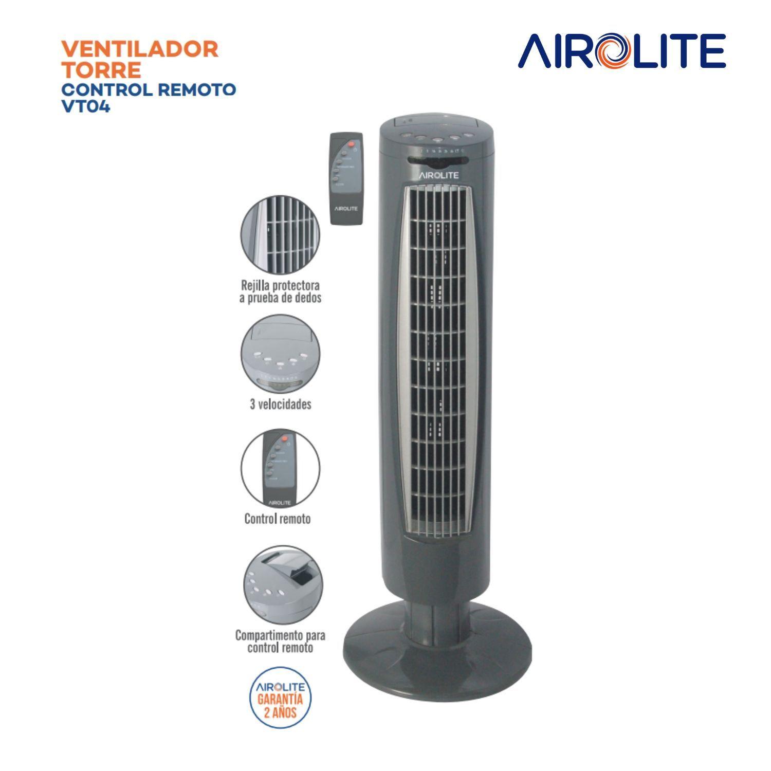 Ventilador Torre Pie Silencioso Control Remoto Vt04r Airolite-3