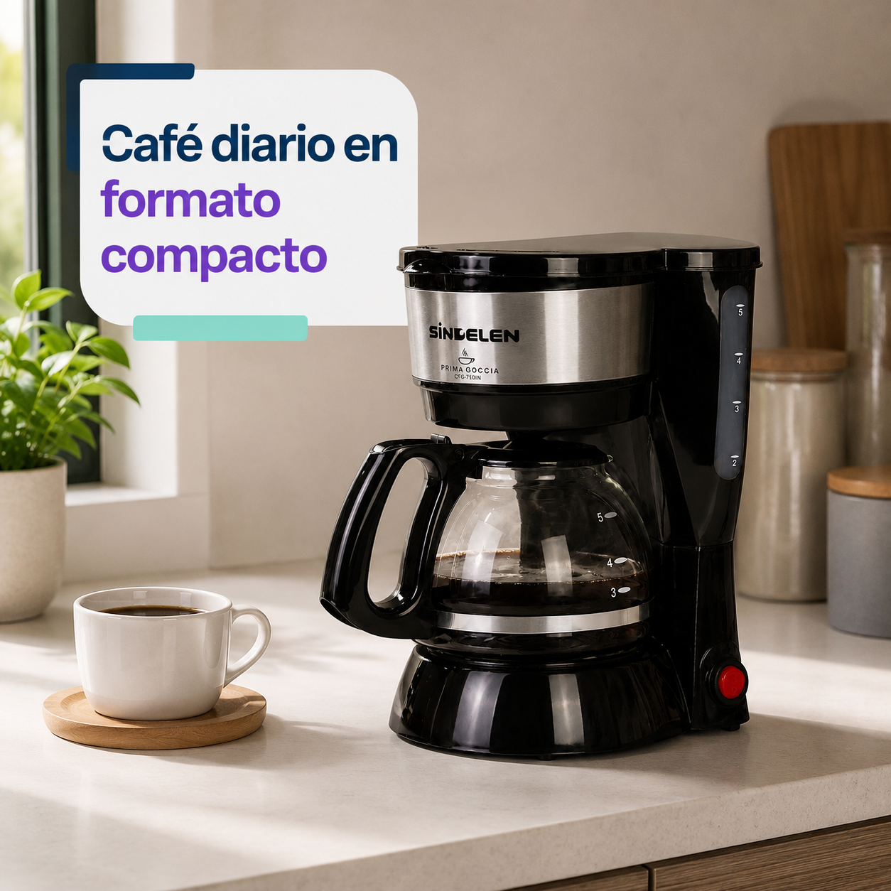 Cafetera Electrica De Goteo Sindelen Cfg 750in 600w 750 Ml-2