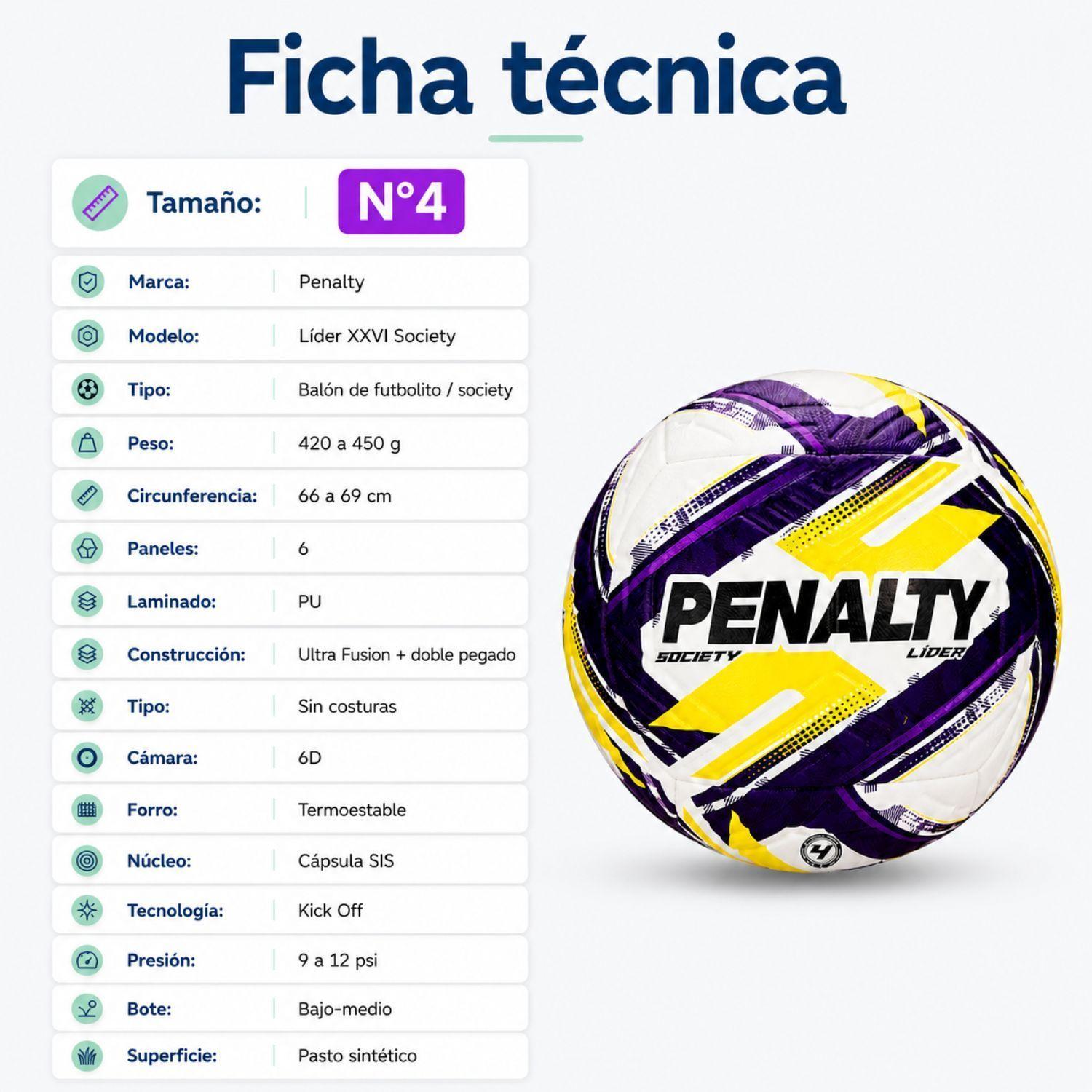 Pelota Balon Futbolito Society Penalty Lider Xxvi N4-3