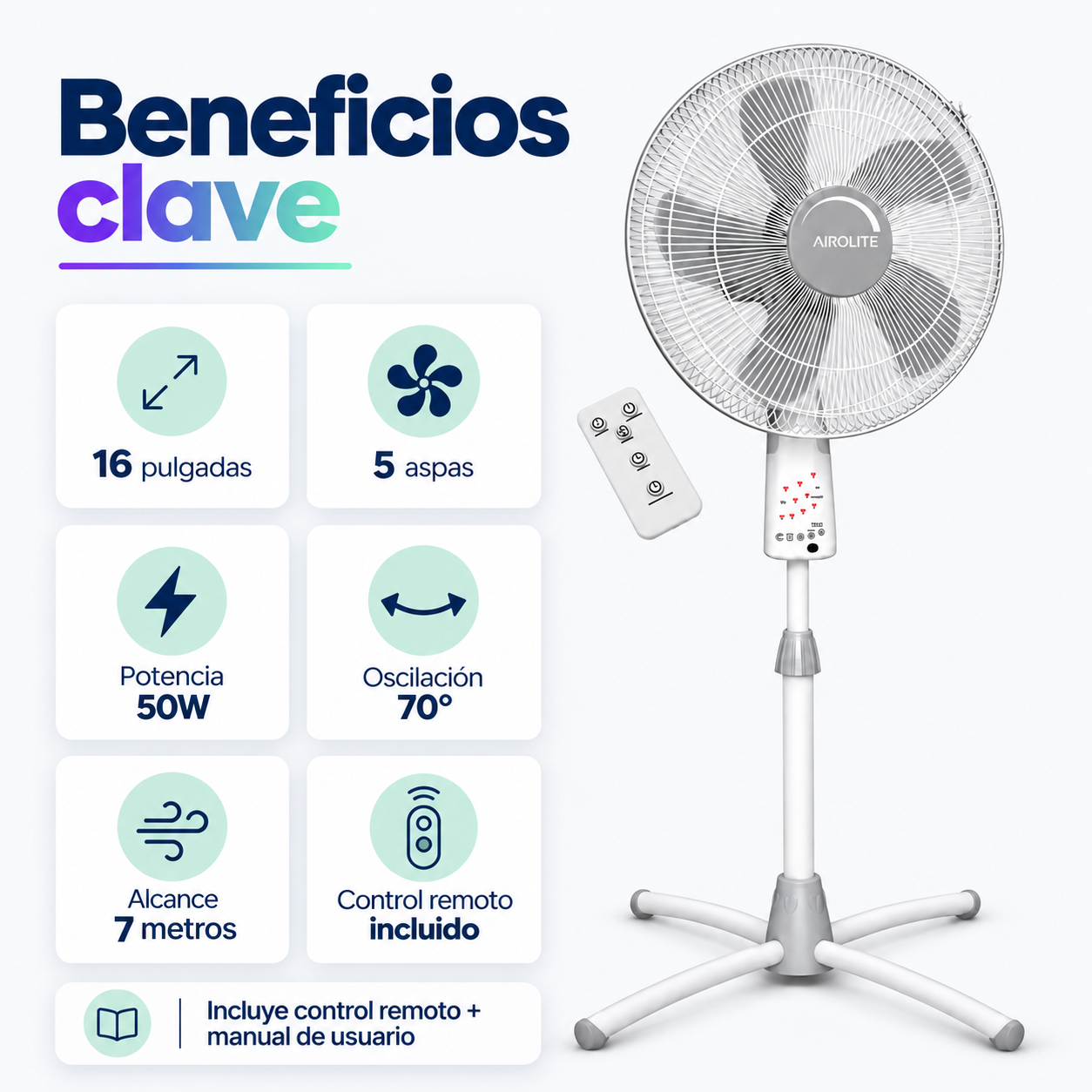 Ventilador Pedestal Pie Silencioso 16 C/r  V16p6r Airolite-1