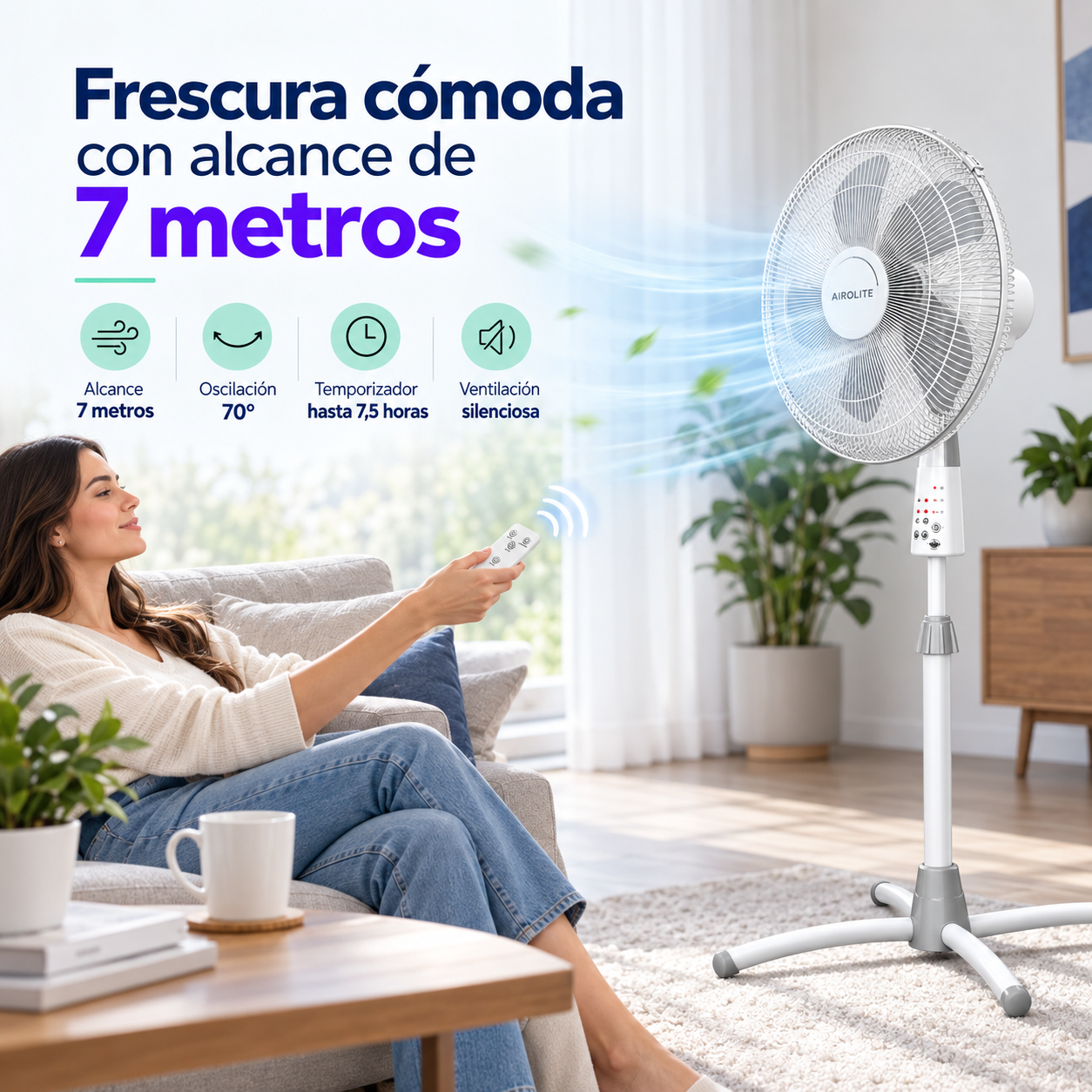 Ventilador Pedestal Pie Silencioso 16 C/r  V16p6r Airolite-2