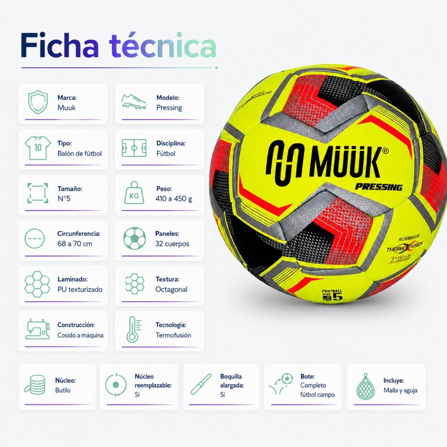 Pelota Futbol Muuk Pressing Oficial N°5 Calidad Profesional-5