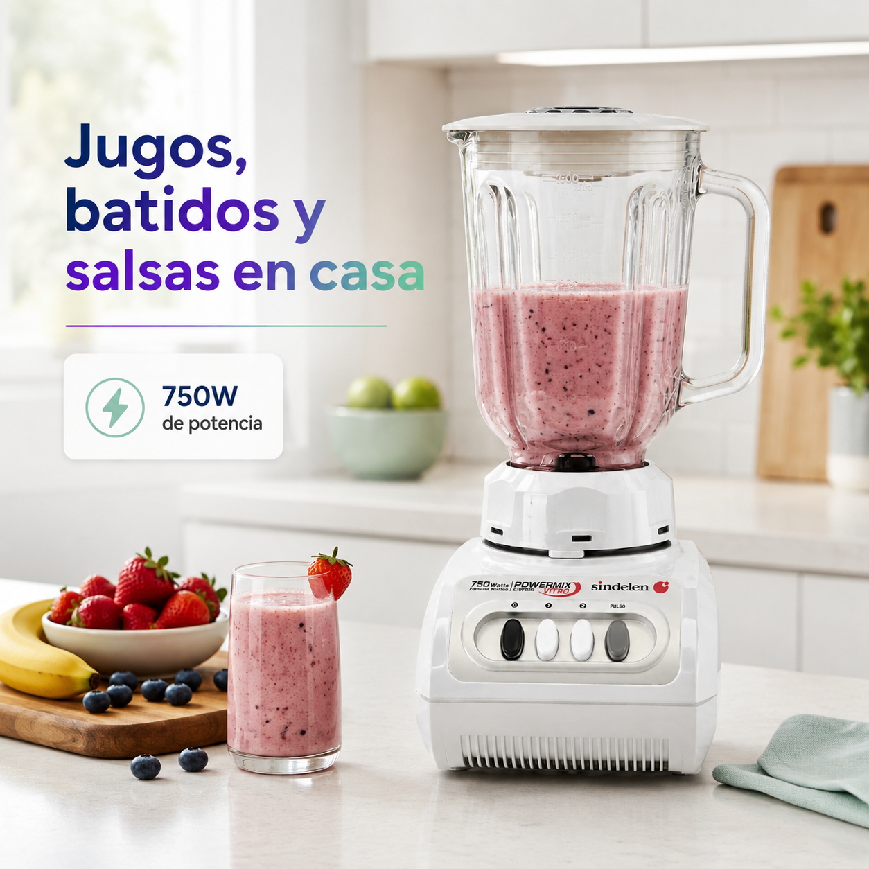 Licuadora Juguera Sindelen L-1610BL Jarro Vidrio 1,5lt 750w-2