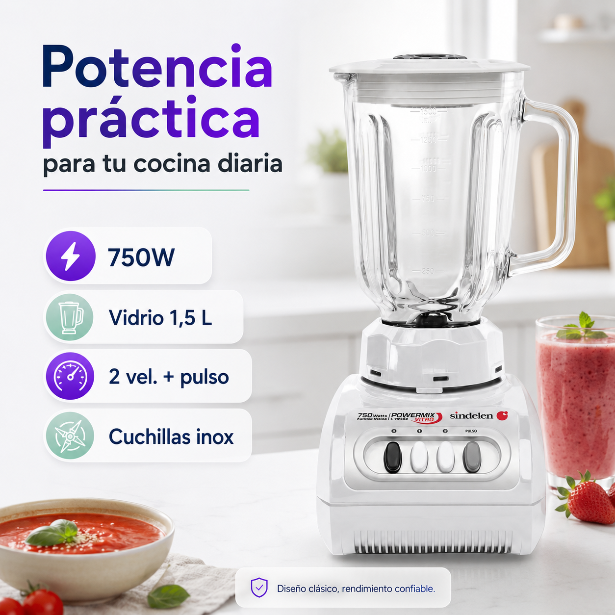 Licuadora Juguera Sindelen L-1610BL Jarro Vidrio 1,5lt 750w-4
