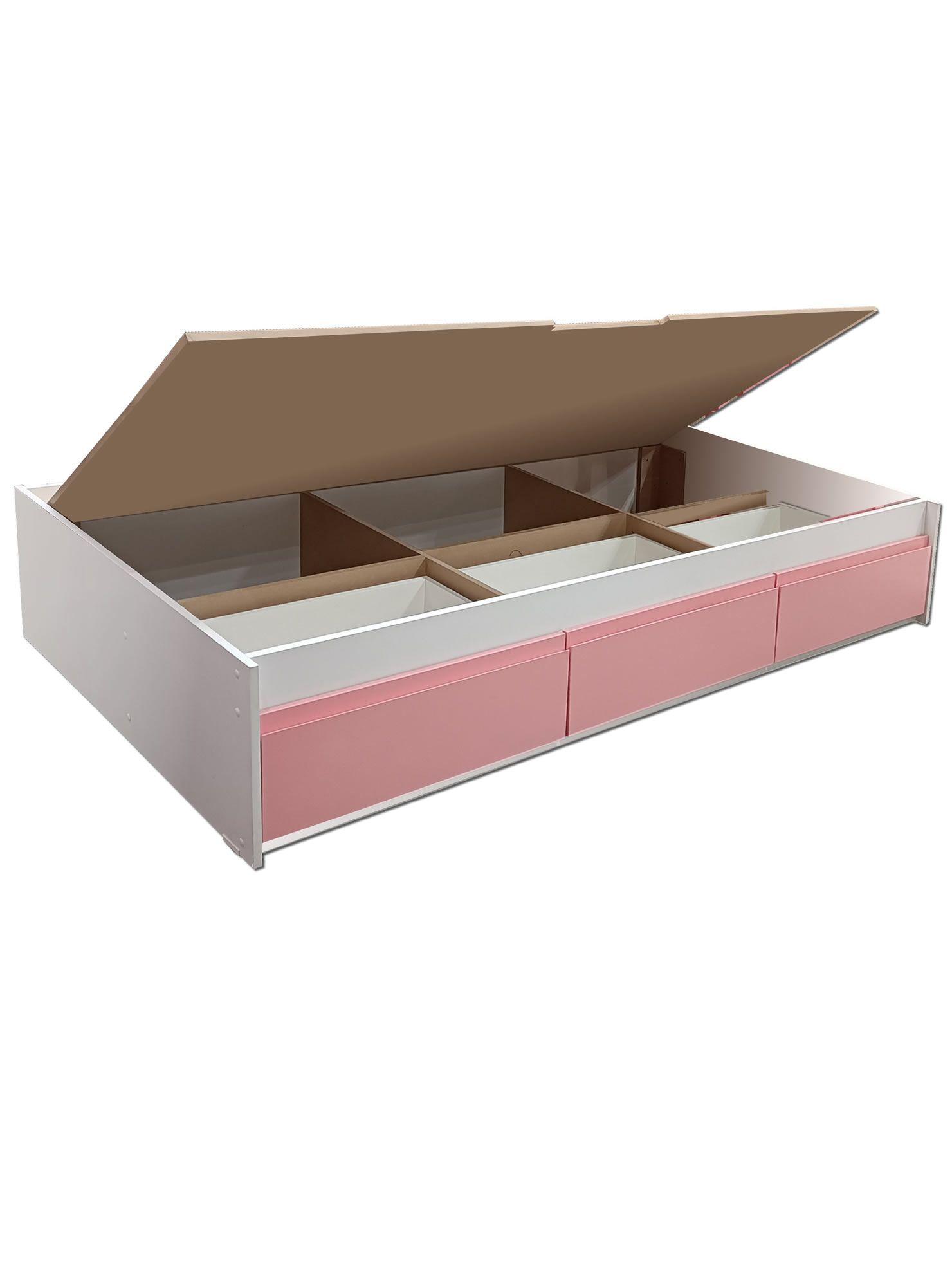 Cama Infantil Juvenil 1 Plaza Linea Minimal 3 cajones Rosados-2