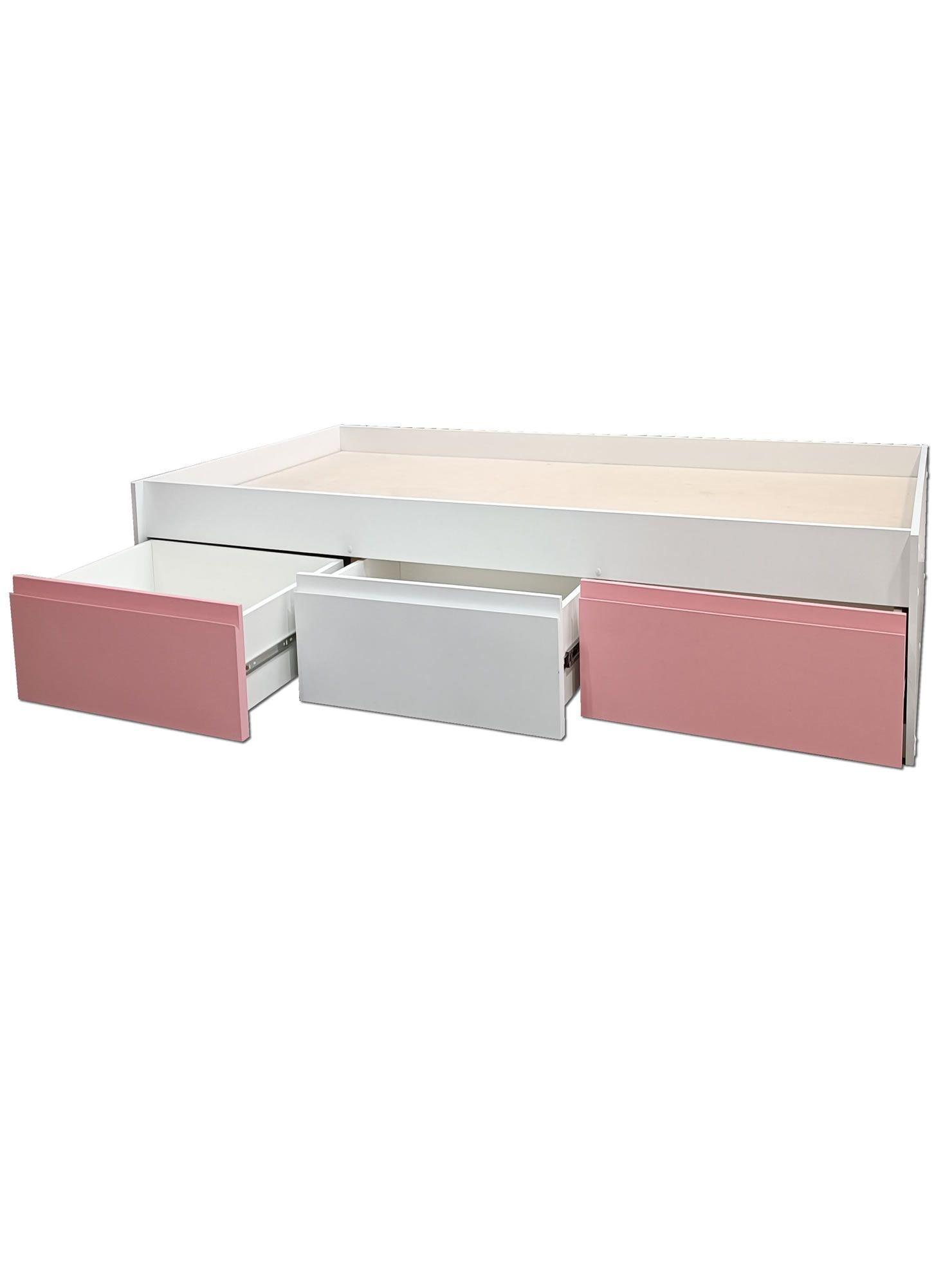 Cama Infantil Juvenil 1 5 Plazas Linea Minimal tres cajones Rosado blanco Rosado-3
