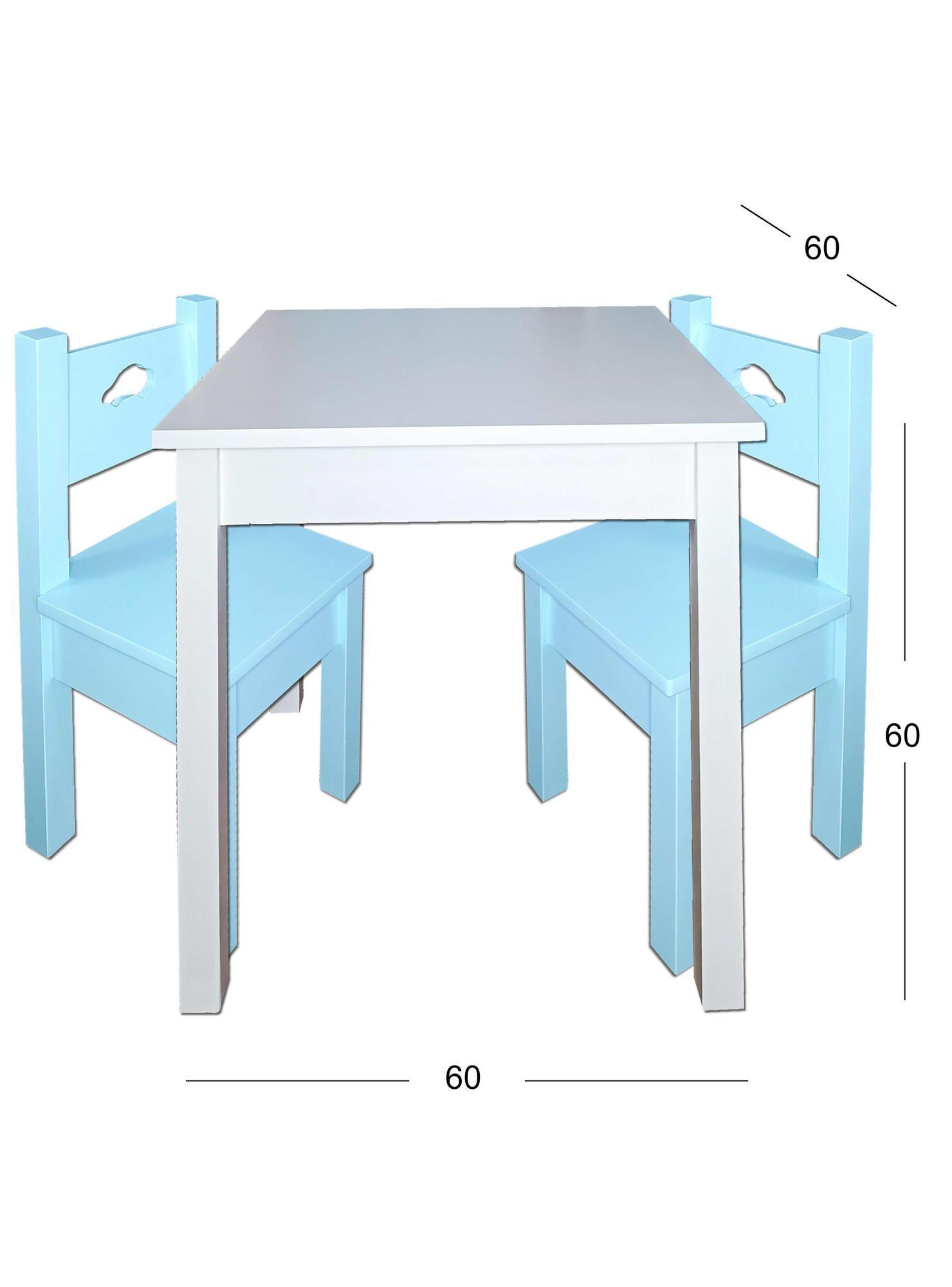 Mesa Infantil Blanca con 2 Sillas Celestes-1