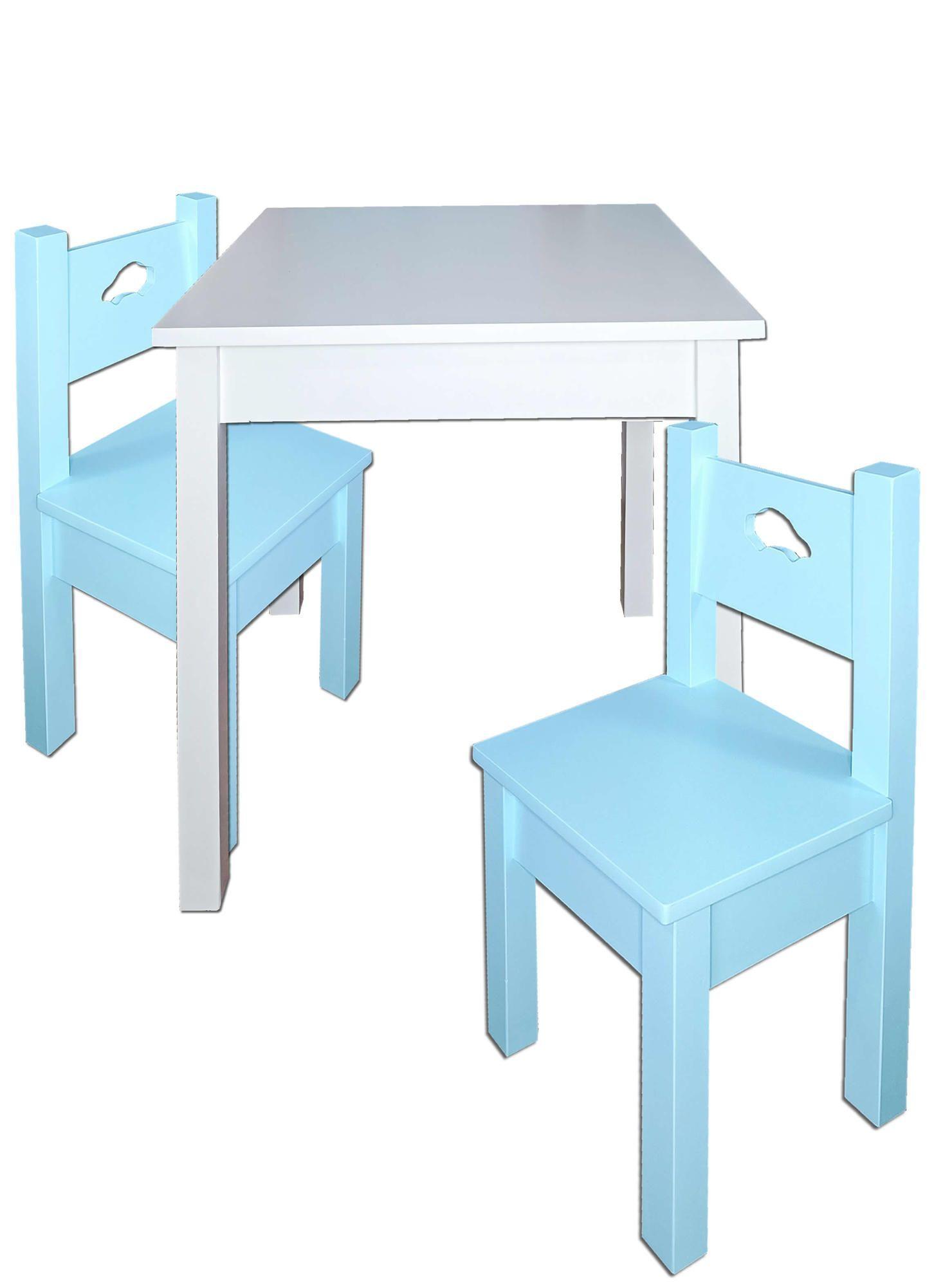 Mesa Infantil Blanca con 2 Sillas Celestes-2