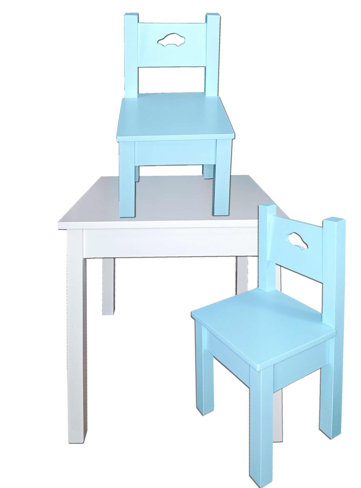 Mesa Infantil Blanca con 2 Sillas Celestes-3