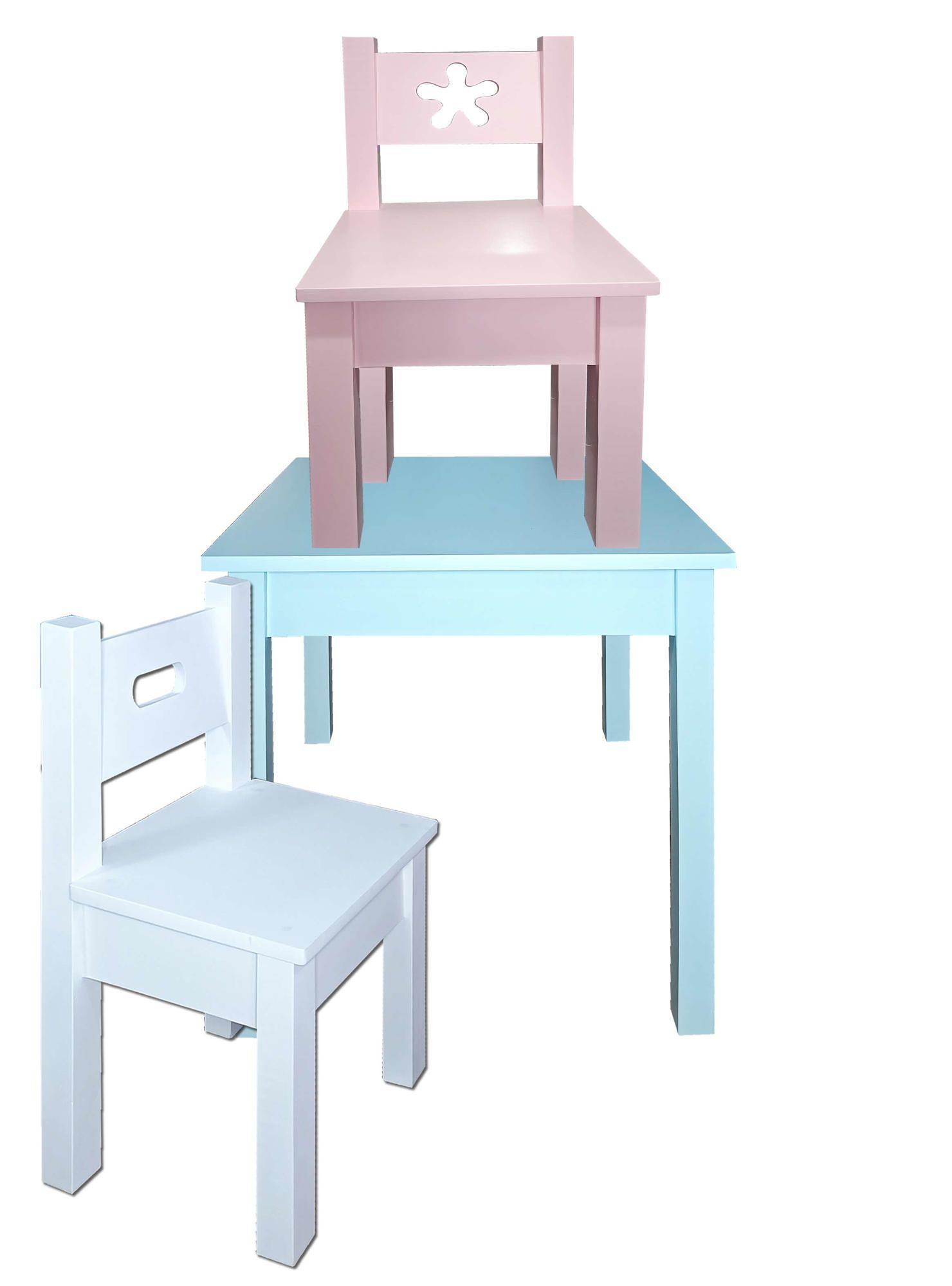 Mesa Infantil Celeste con 2 Sillas blanca y Rosada Pastel-0