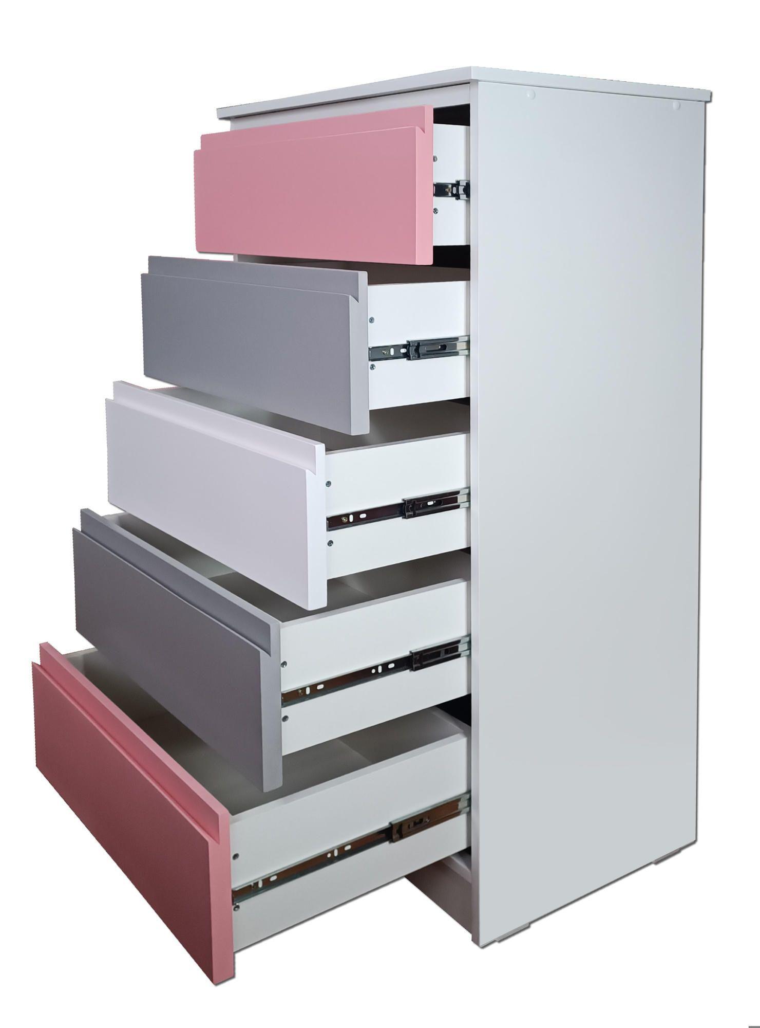Cajonera 5 Cajones Rosado Gris Blanco Premium-2
