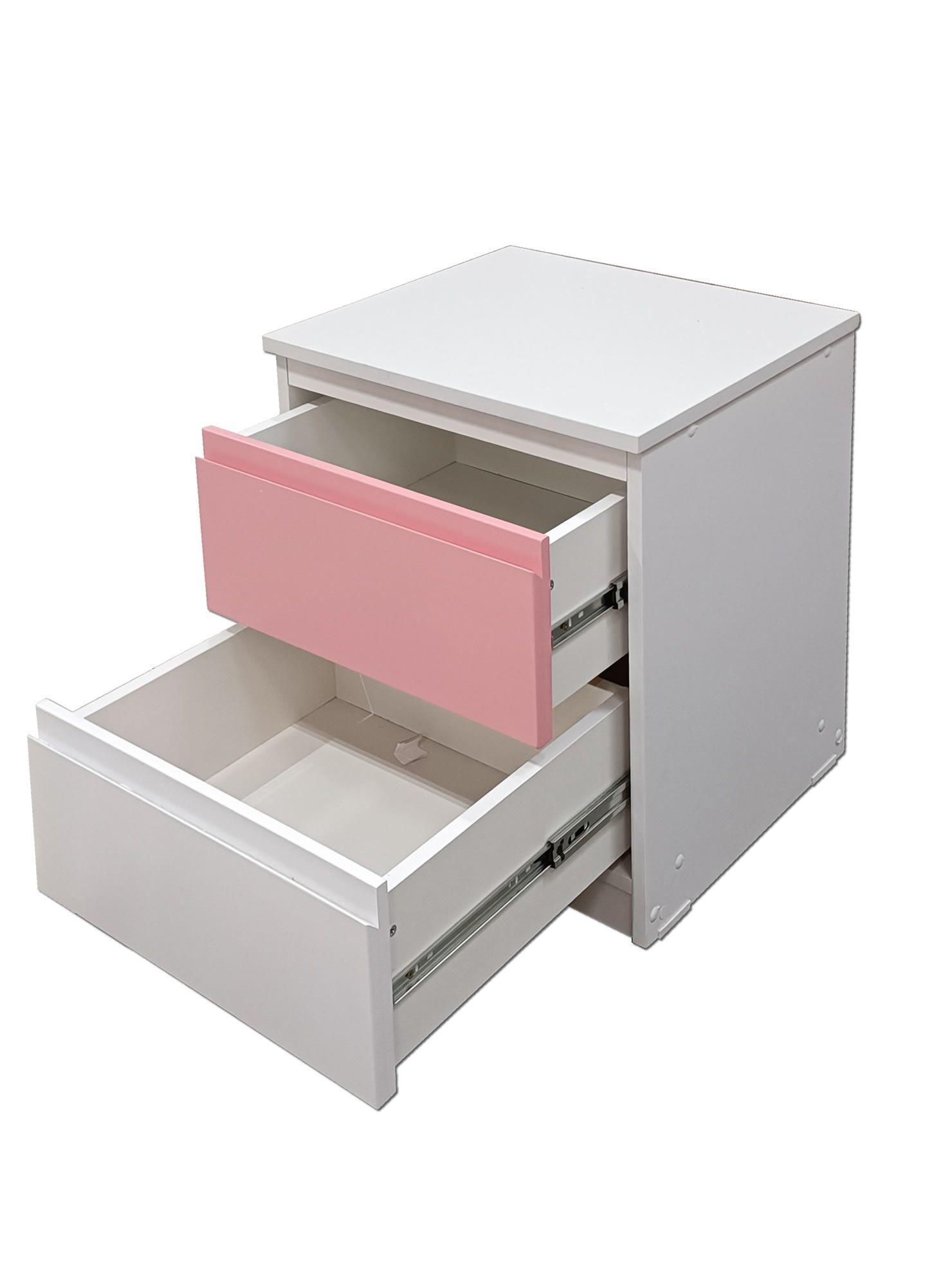 Velador Infantil 2 Cajones Rosa Pastel y Blanco Linea Minimal-0