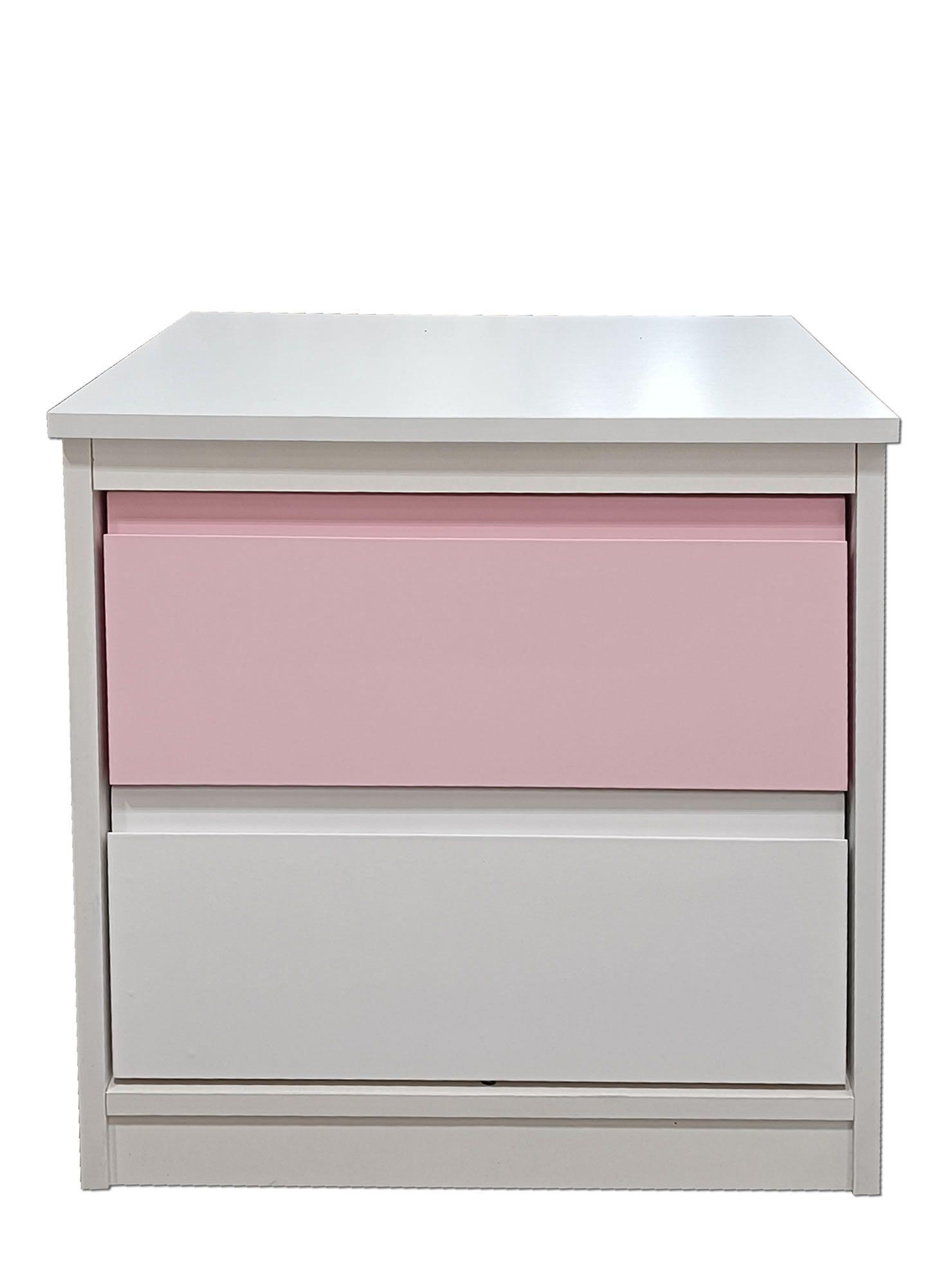 Velador Infantil 2 Cajones Rosa Pastel y Blanco Linea Minimal-2