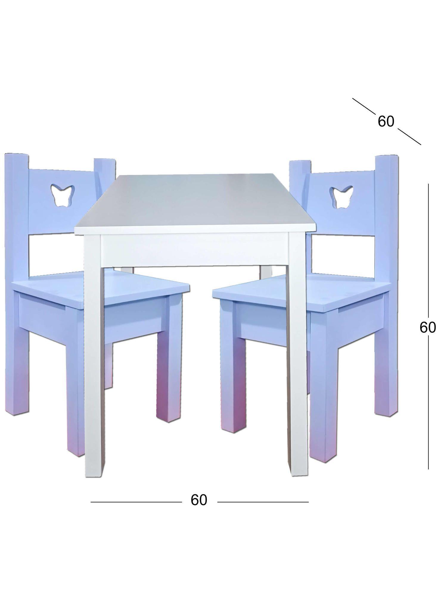Mesa Infantil Blanca con 2 Sillas Lilas-1