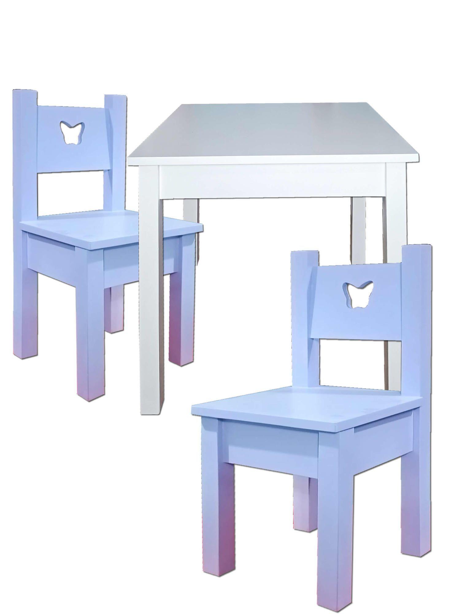 Mesa Infantil Blanca con 2 Sillas Lilas-2