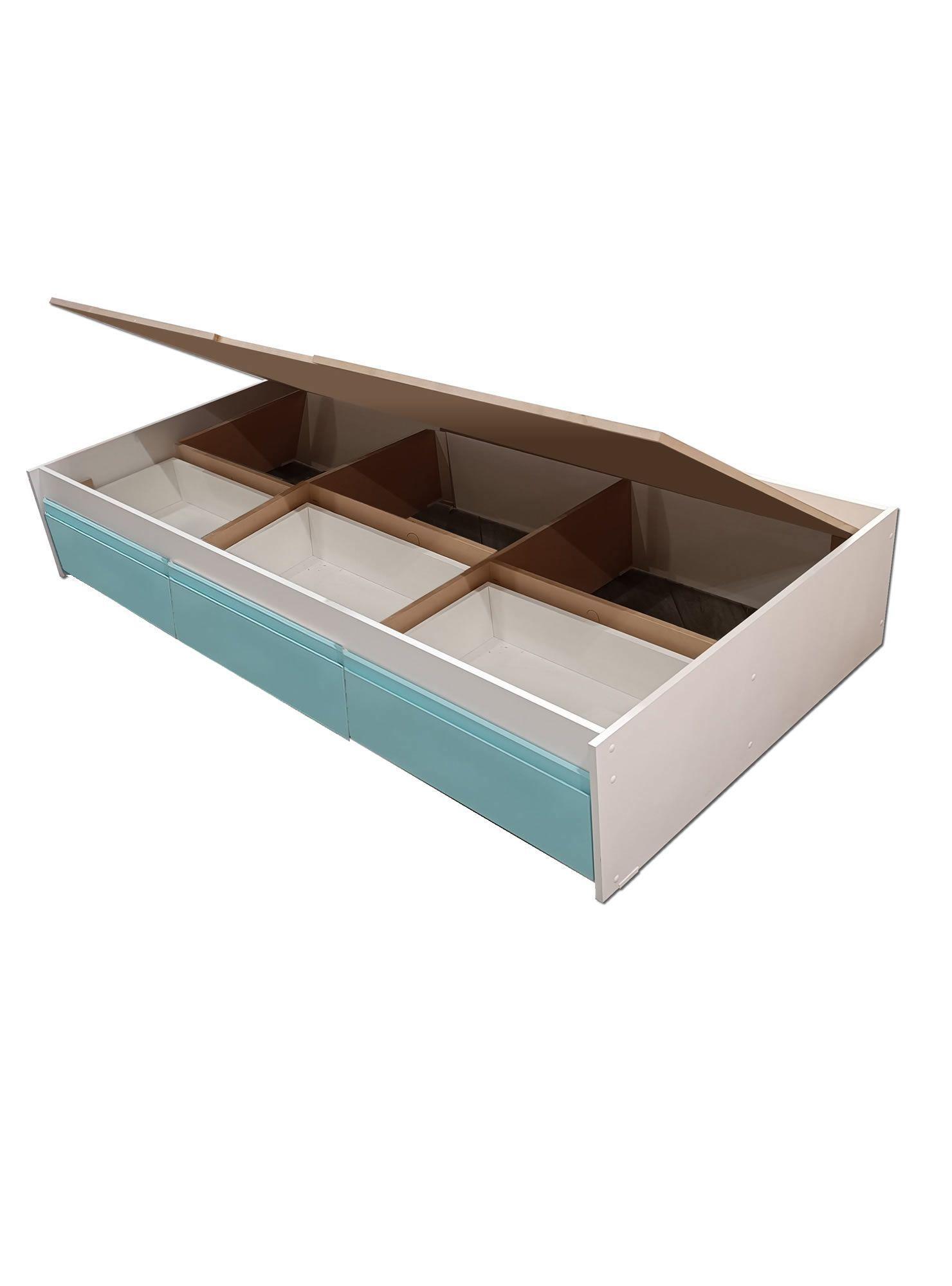 Cama con baranda Infantil Montessori tres cajones 1 5 Plazas Linea Minimal Celeste-1