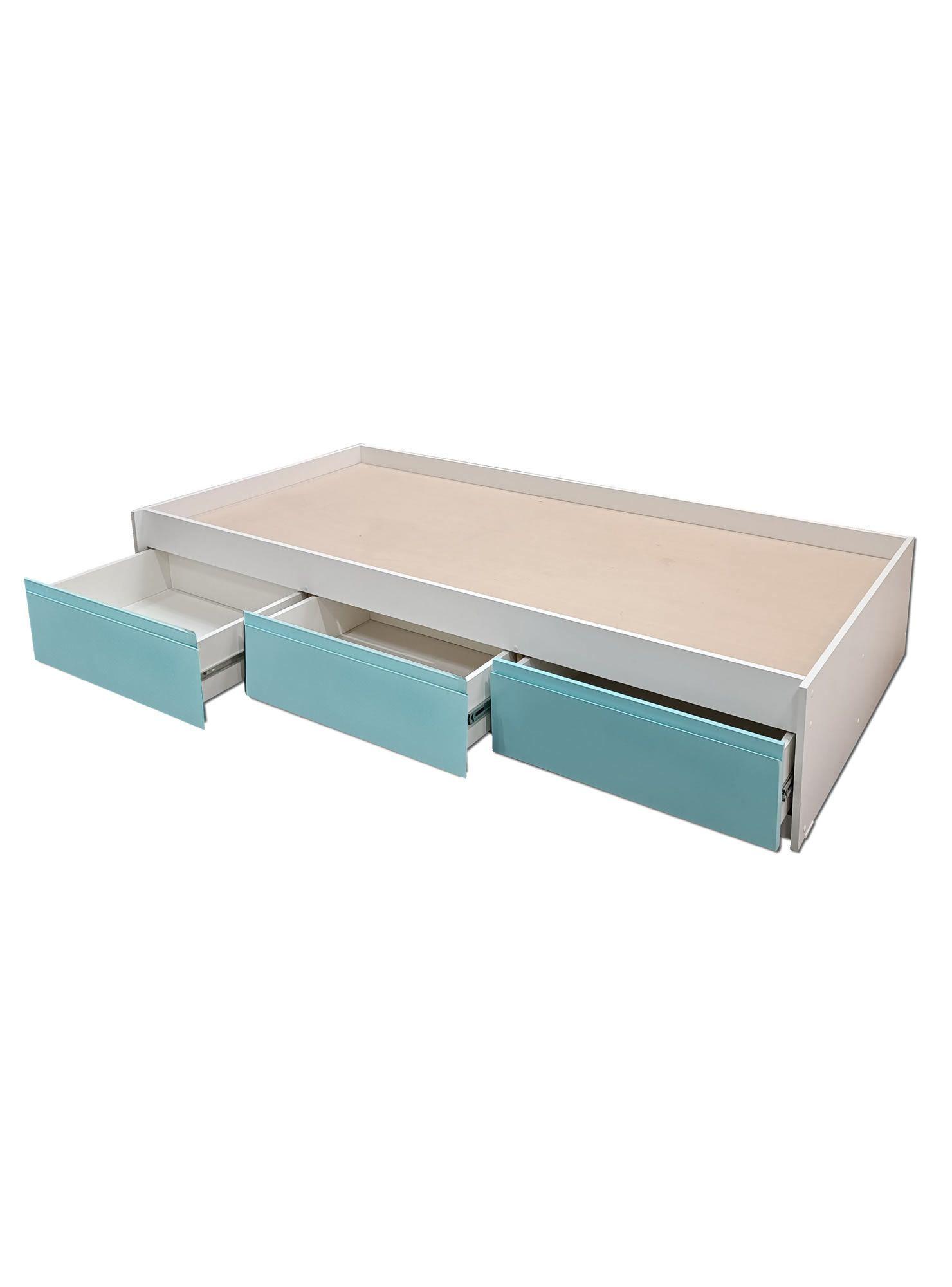 Cama con baranda Infantil Montessori tres cajones 1 5 Plazas Linea Minimal Celeste-2