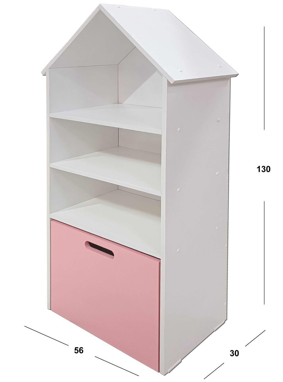 Juguetero Repisa casa Librero Blanco Rosado-3