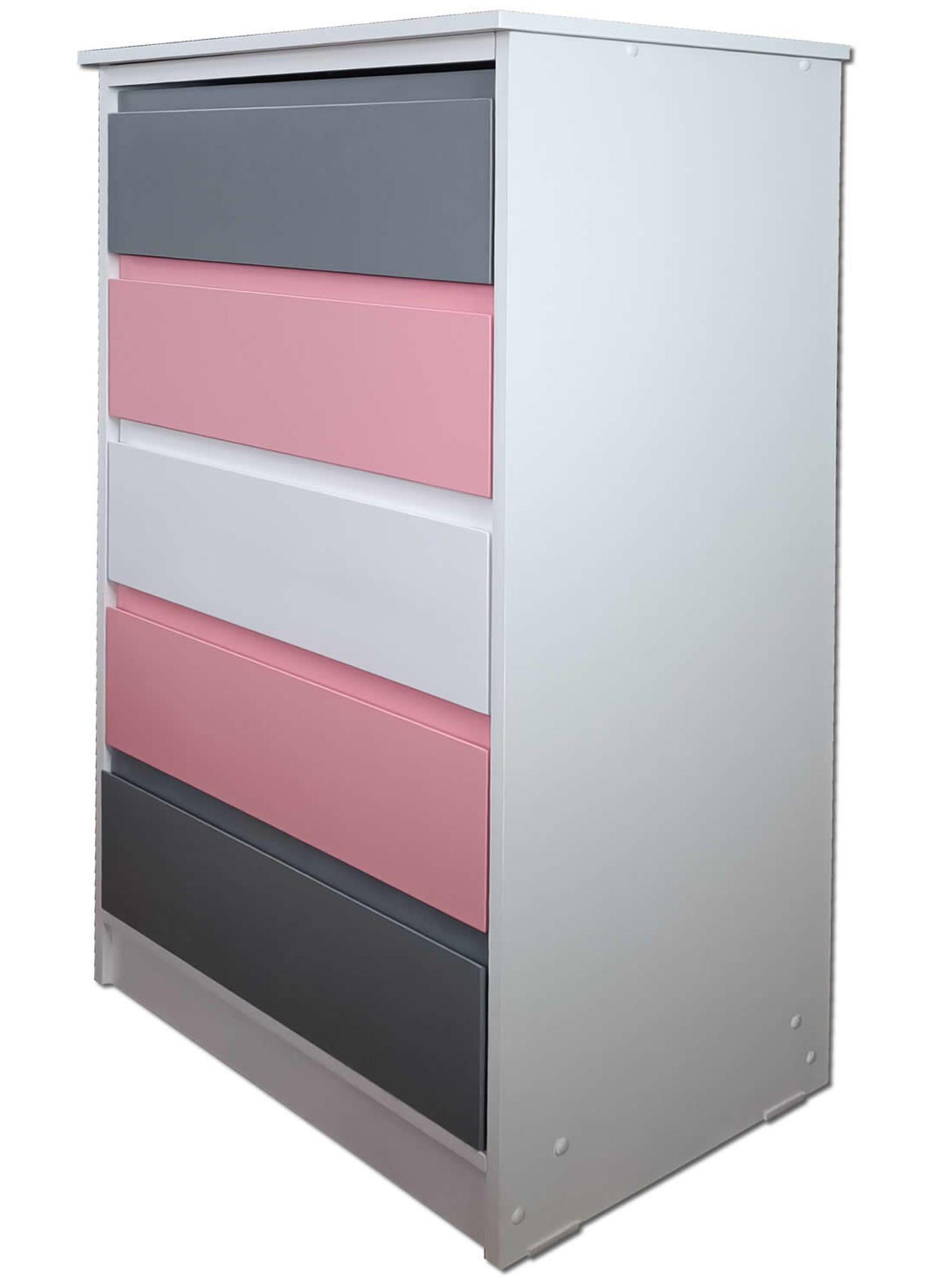 Cajonera 5 Cajones Rosado Grafito Blanco Premium-2