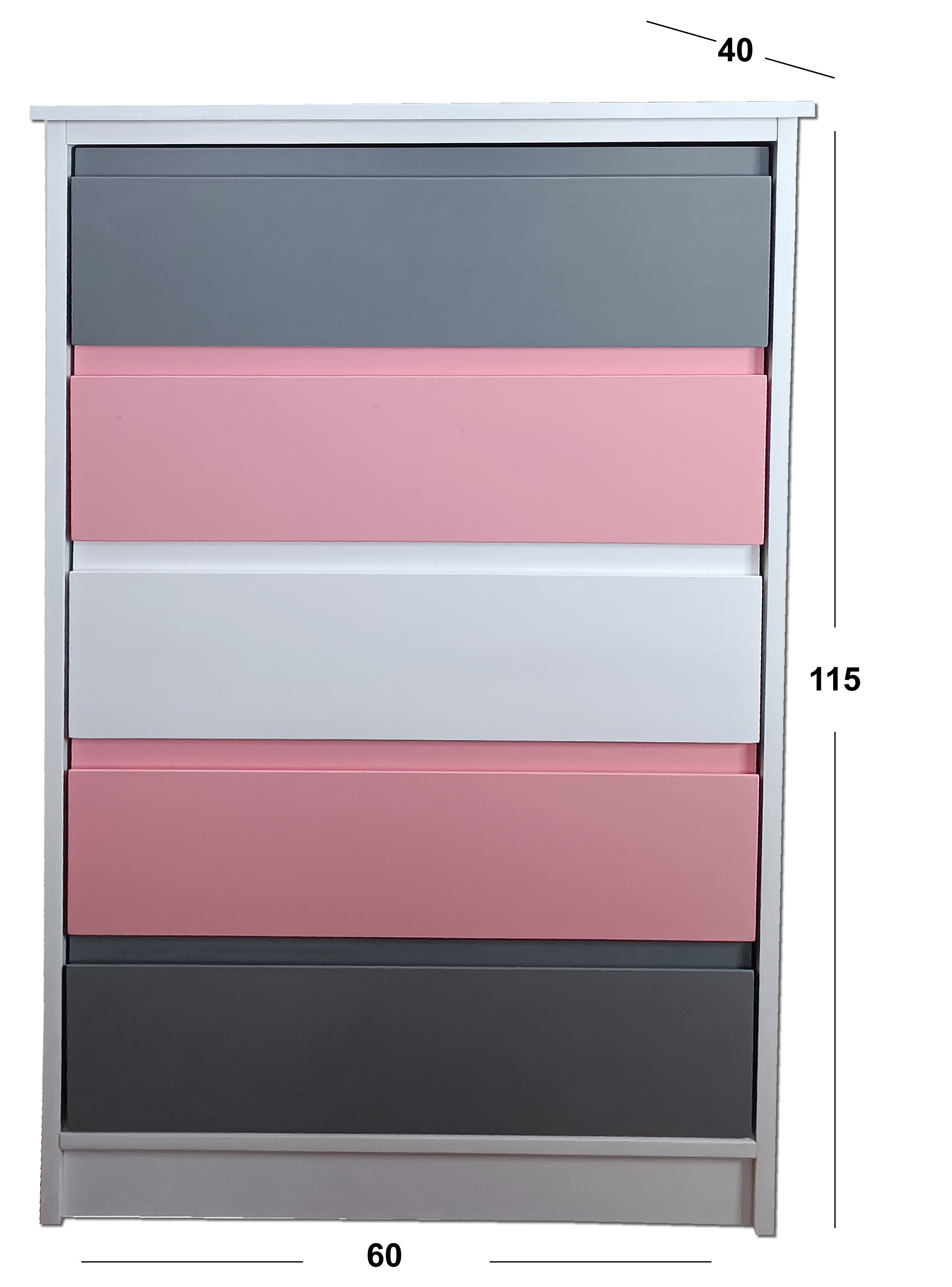 Cajonera 5 Cajones Rosado Grafito Blanco Premium-3