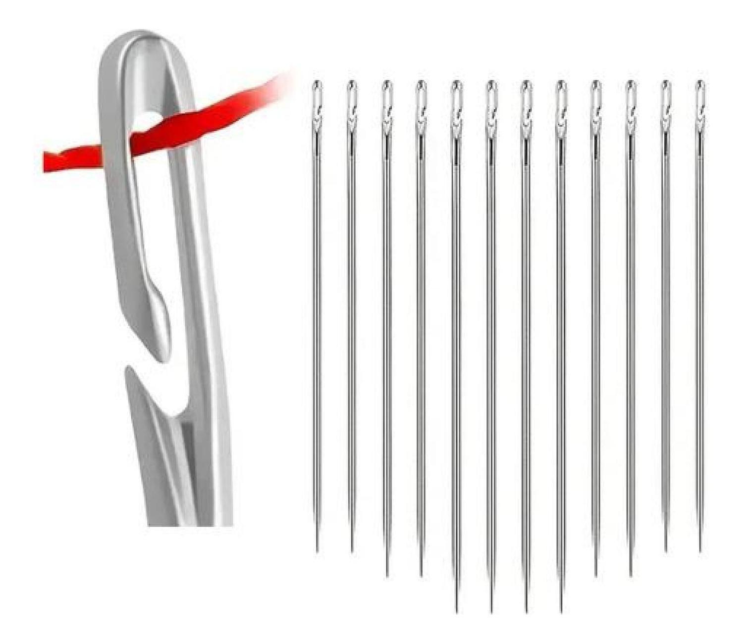 Agujas De Coser Orificios Laterales Enhebrado Ciego Lateral Plateado-0