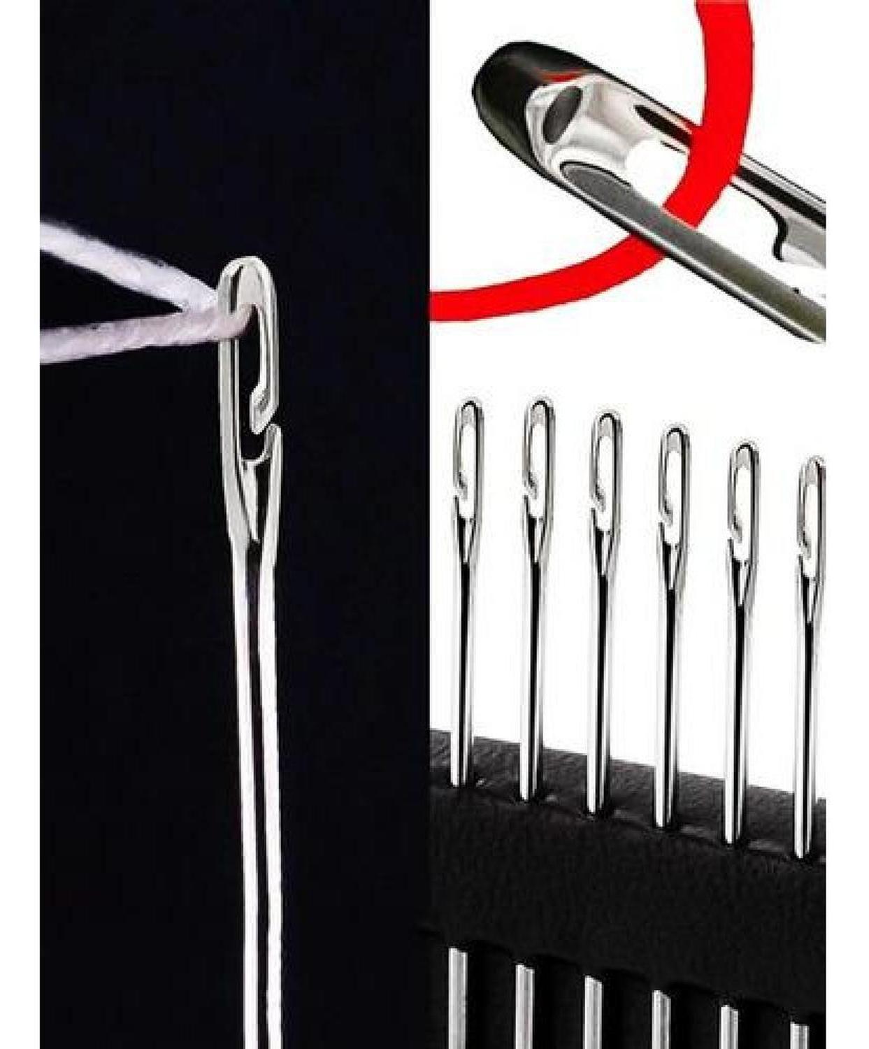 Agujas De Coser Orificios Laterales Enhebrado Ciego Lateral Plateado-1