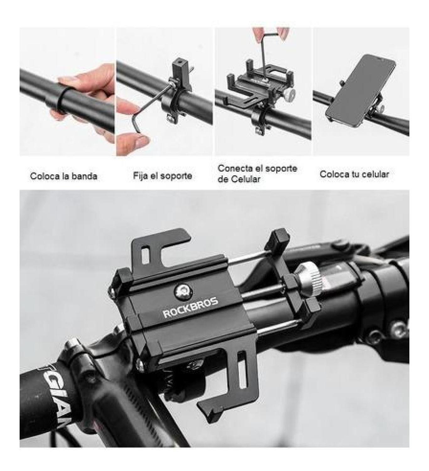 Soporte Celular Rockbros Aluminio 5 Puntos Agarre Moto Bici Negro-6