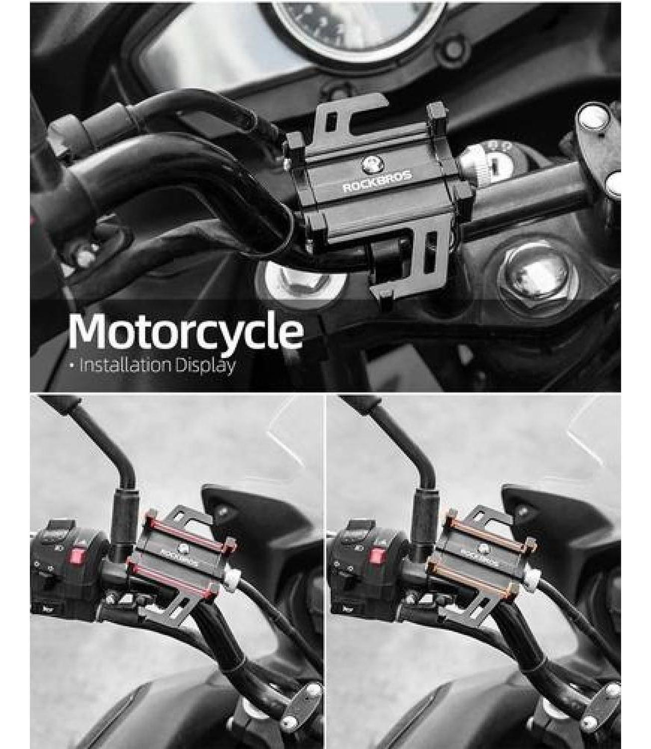 Soporte Celular Rockbros Aluminio 5 Puntos Agarre Moto Bici Negro-7