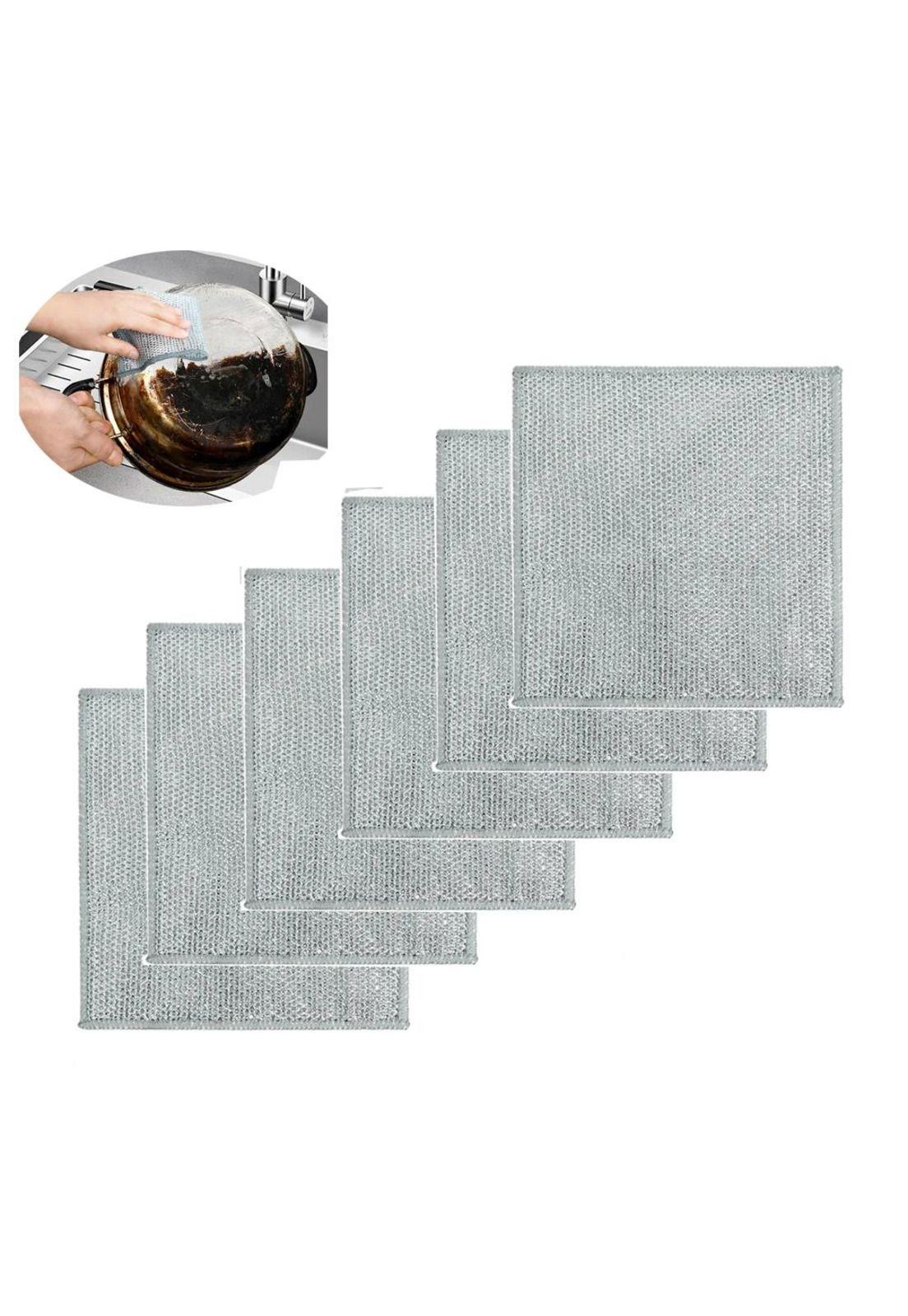Pack 6 Paño Fibra Metálica Reusable  Limpieza Cocina 30x30cm-0