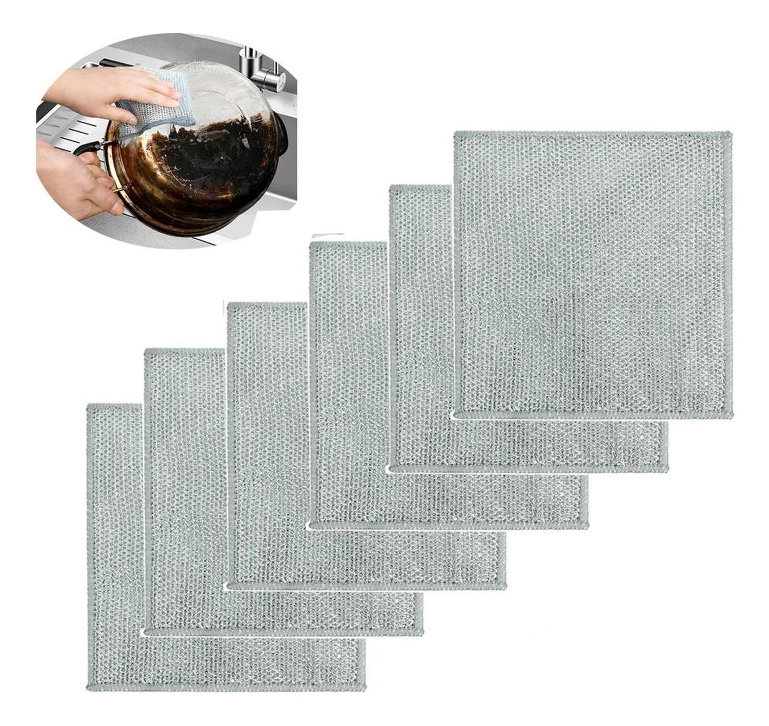 Pack 6 Paño Fibra Metálica Reusable Limpieza Cocina 30x30cm Gris-0