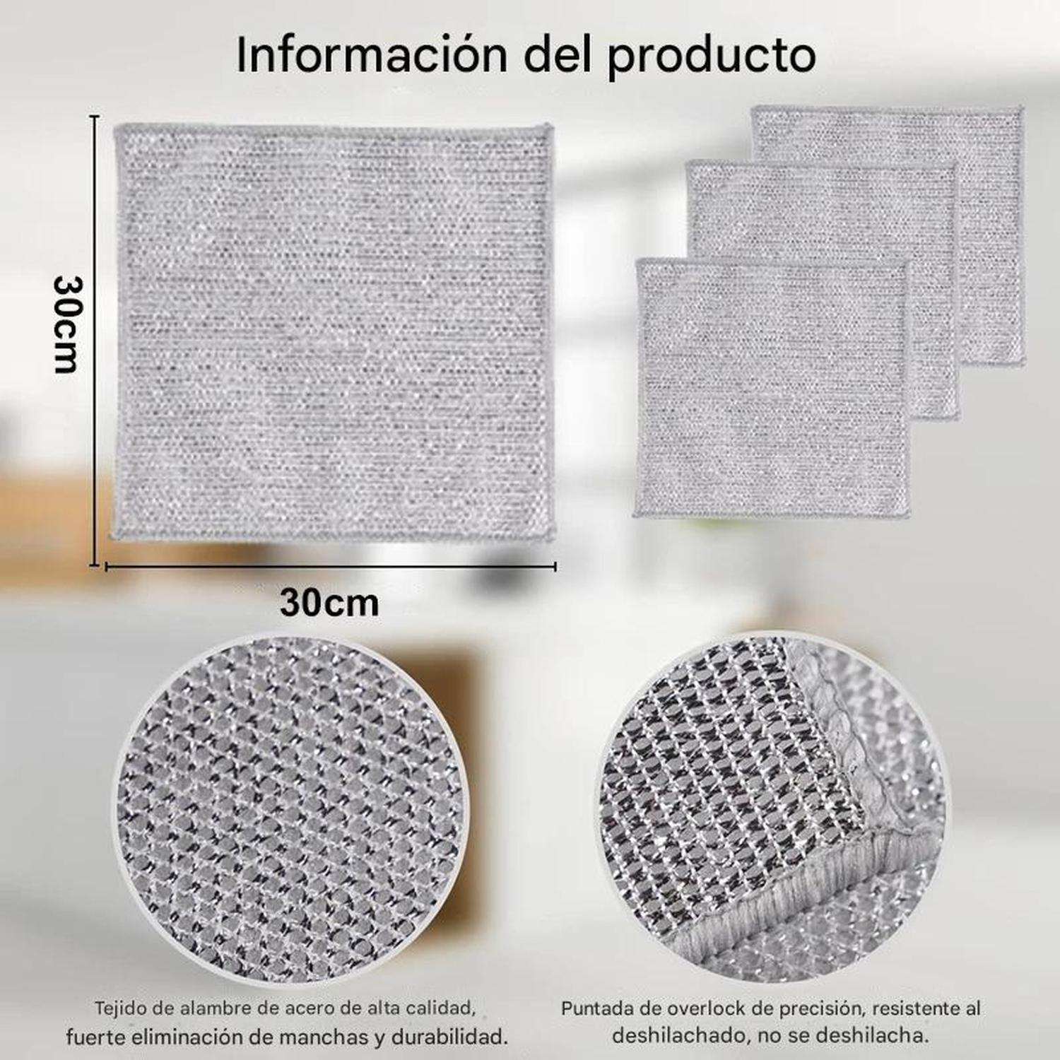 Pack 6 Paño Fibra Metálica Reusable Limpieza Cocina 30x30cm Gris-3