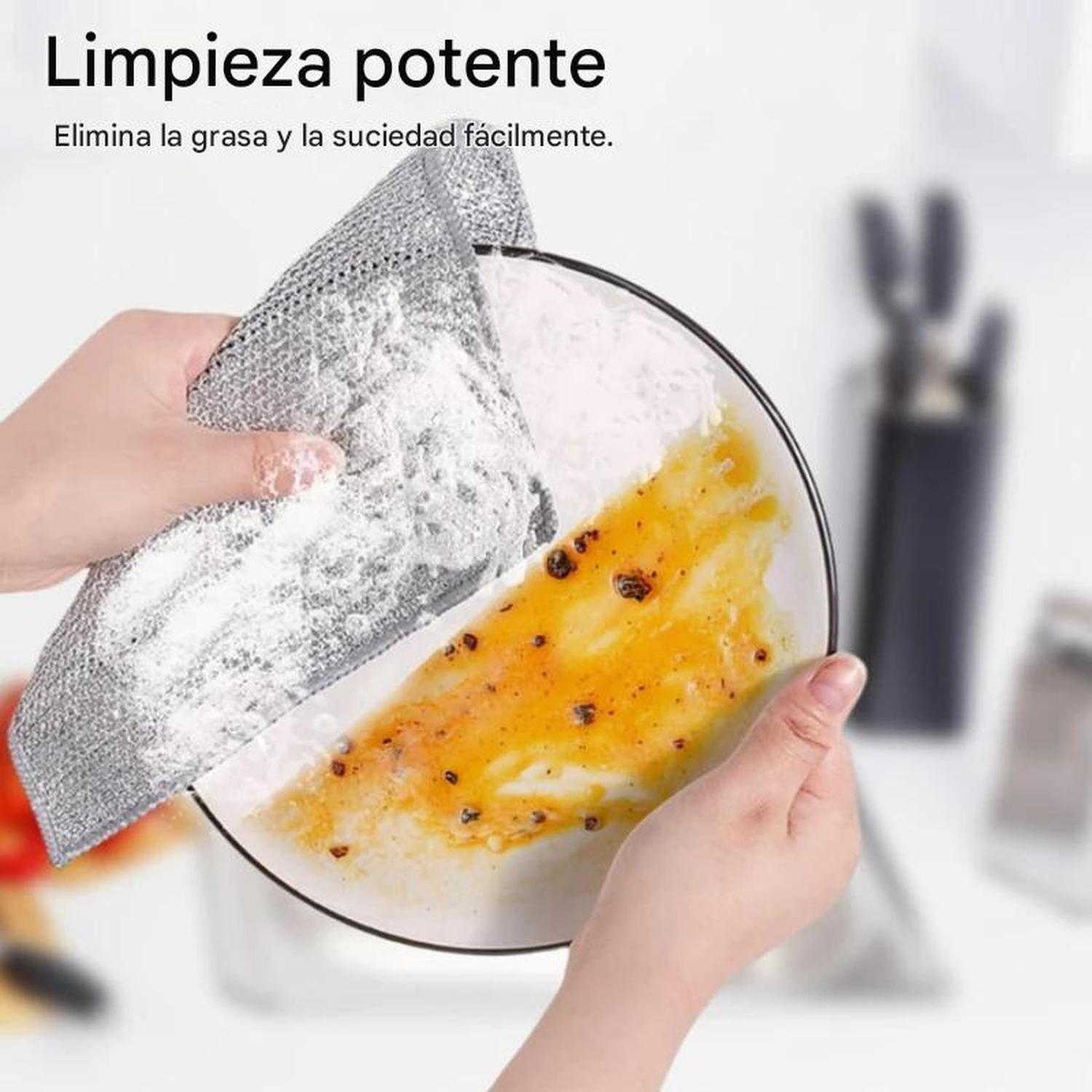 Pack 6 Paño Fibra Metálica Reusable Limpieza Cocina 30x30cm Gris-4