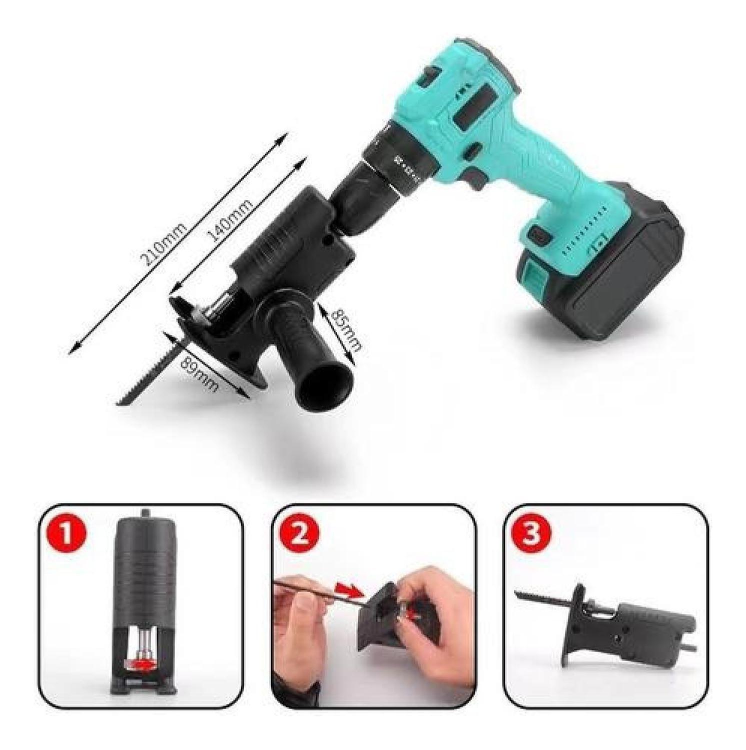 Adaptador De Sierra Para Taladro + 3 Hojas Madera Metal Pvc-3