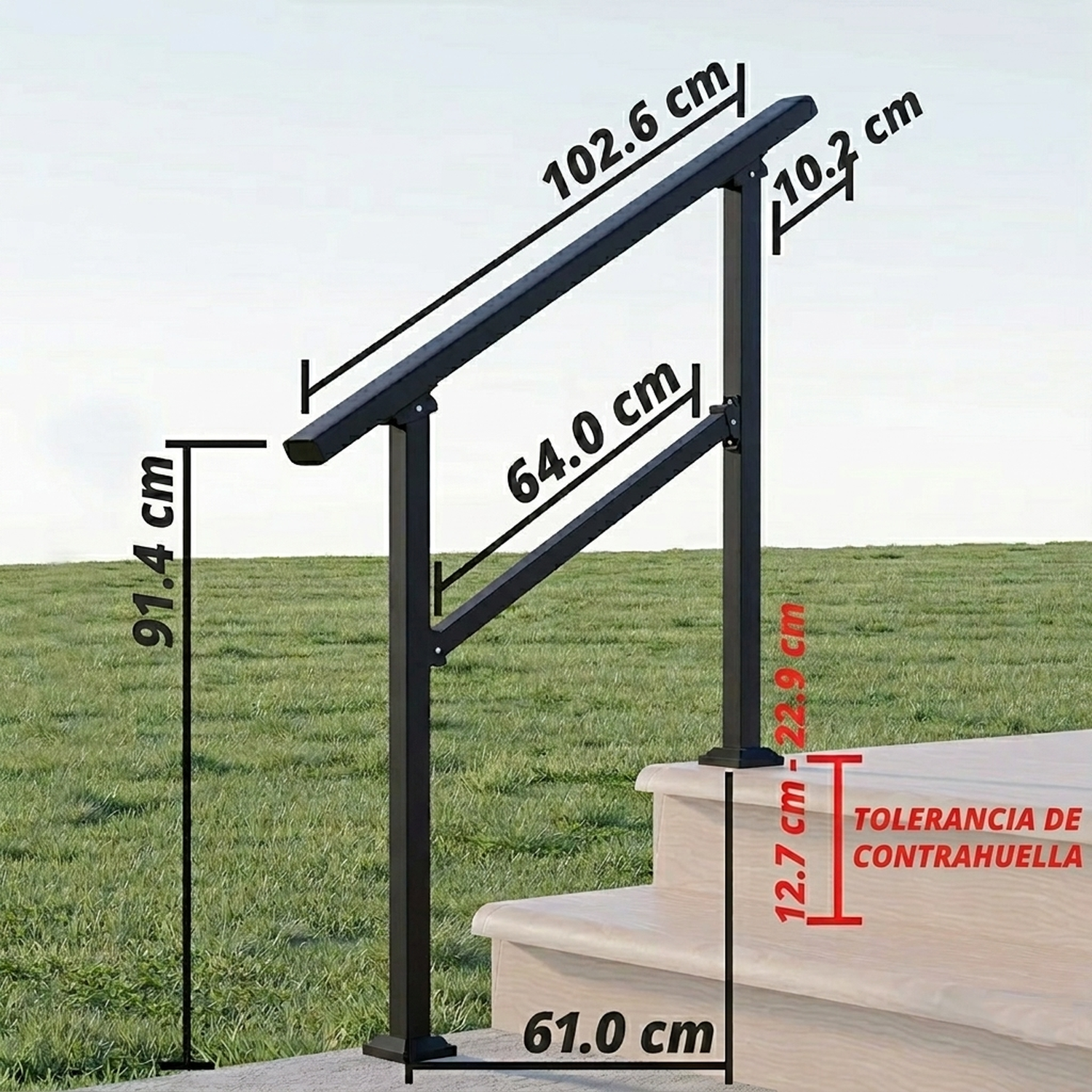 Baranda Escalera Ajustable 3 A 4 Peldaños Acero Exterior-5