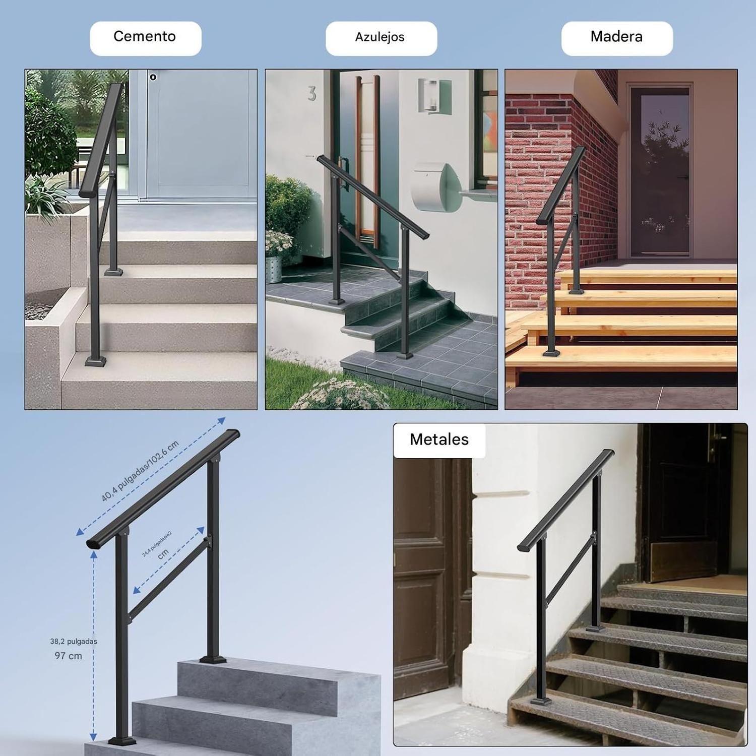 Baranda Escalera Ajustable 3 A 4 Peldaños Acero Exterior-8
