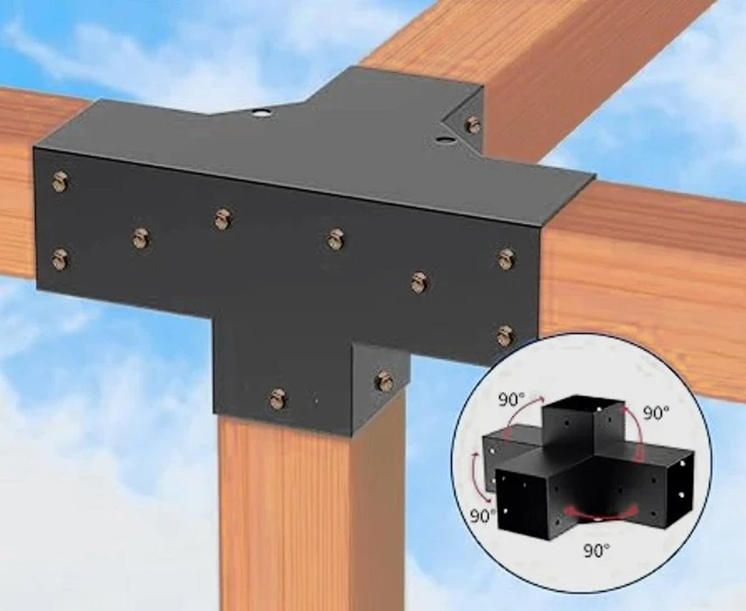 Soporte esquina Pérgola 4 Vías Acero Para Poste Madera 4x4-5