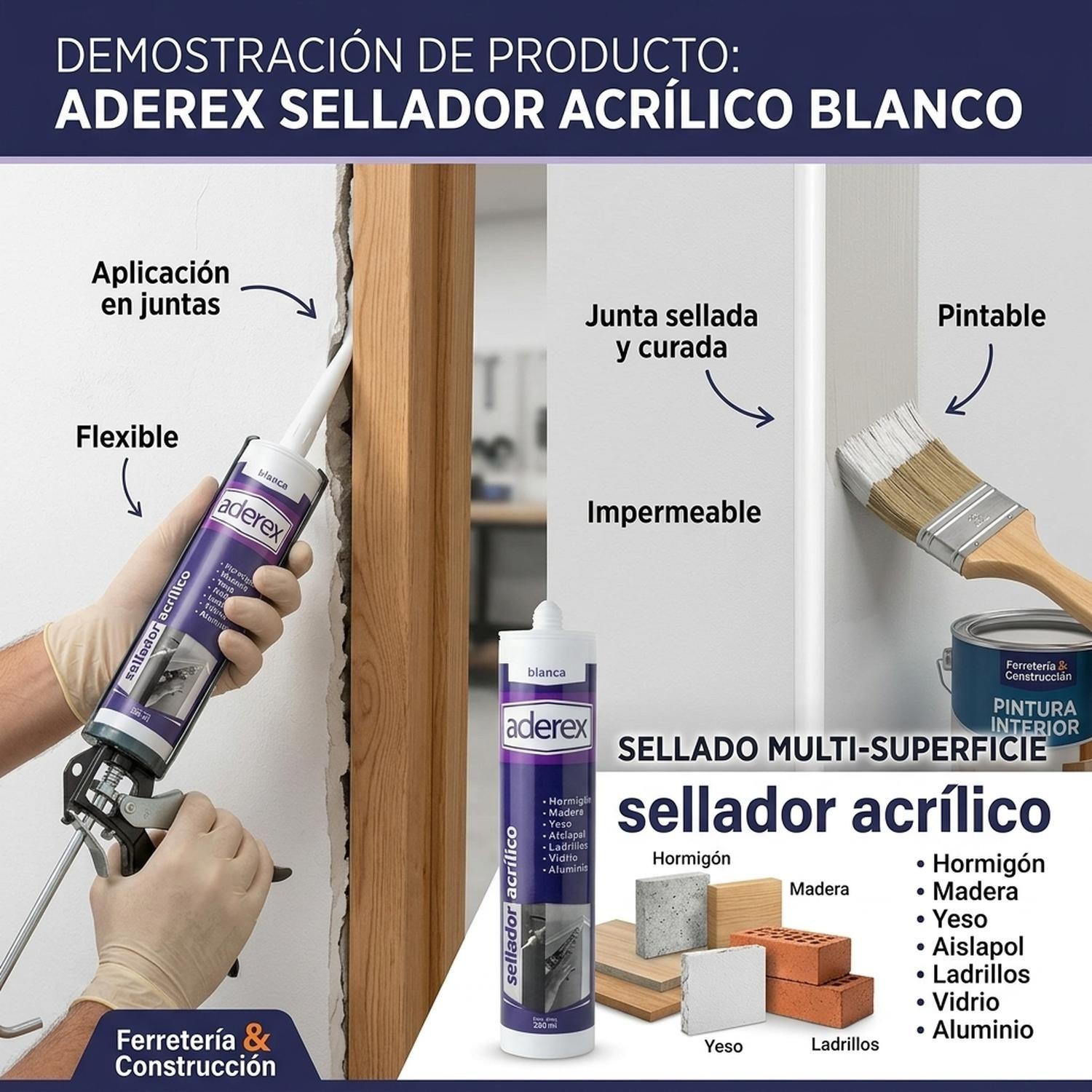 Pack 6 Aderex Sellador Acrílico Blanco 280ml Pintable-5