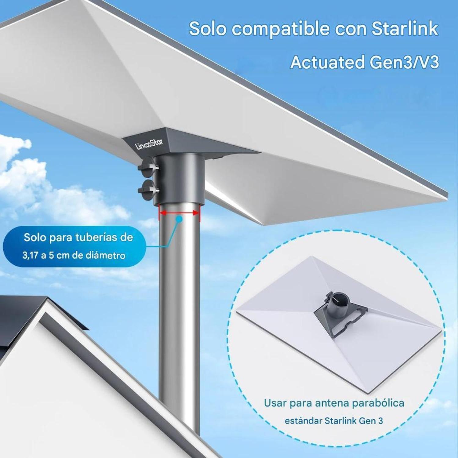 Adaptador Tubo Montaje Starlink Gen 3 Aleación Aluminio Gris-4