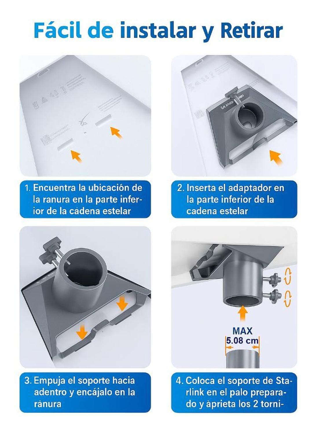 Adaptador Tubo Montaje Starlink Gen 3 Aleación Aluminio Gris-7