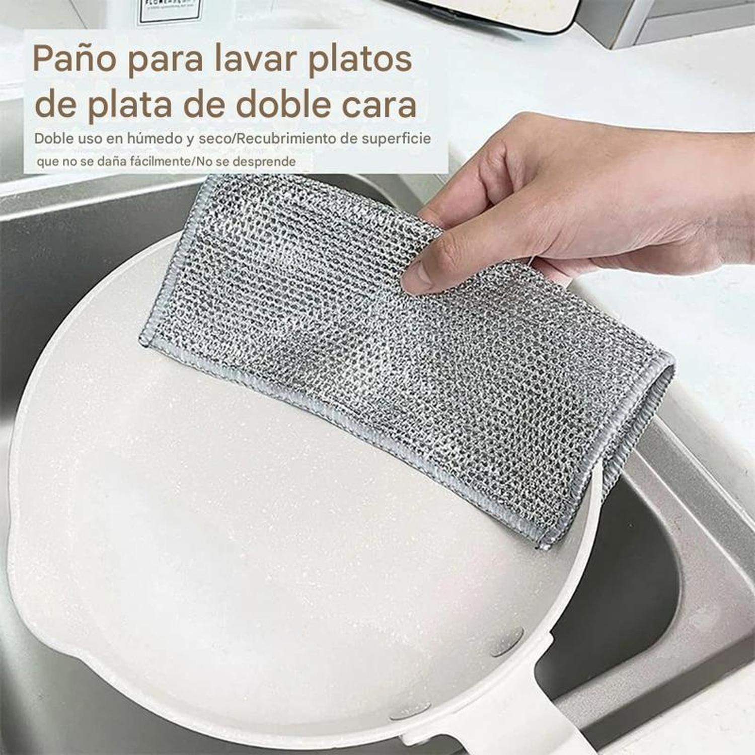 Pack 4 Paño Fibra Metálica Reusable Limpieza Cocina 30x30cm Gris-2