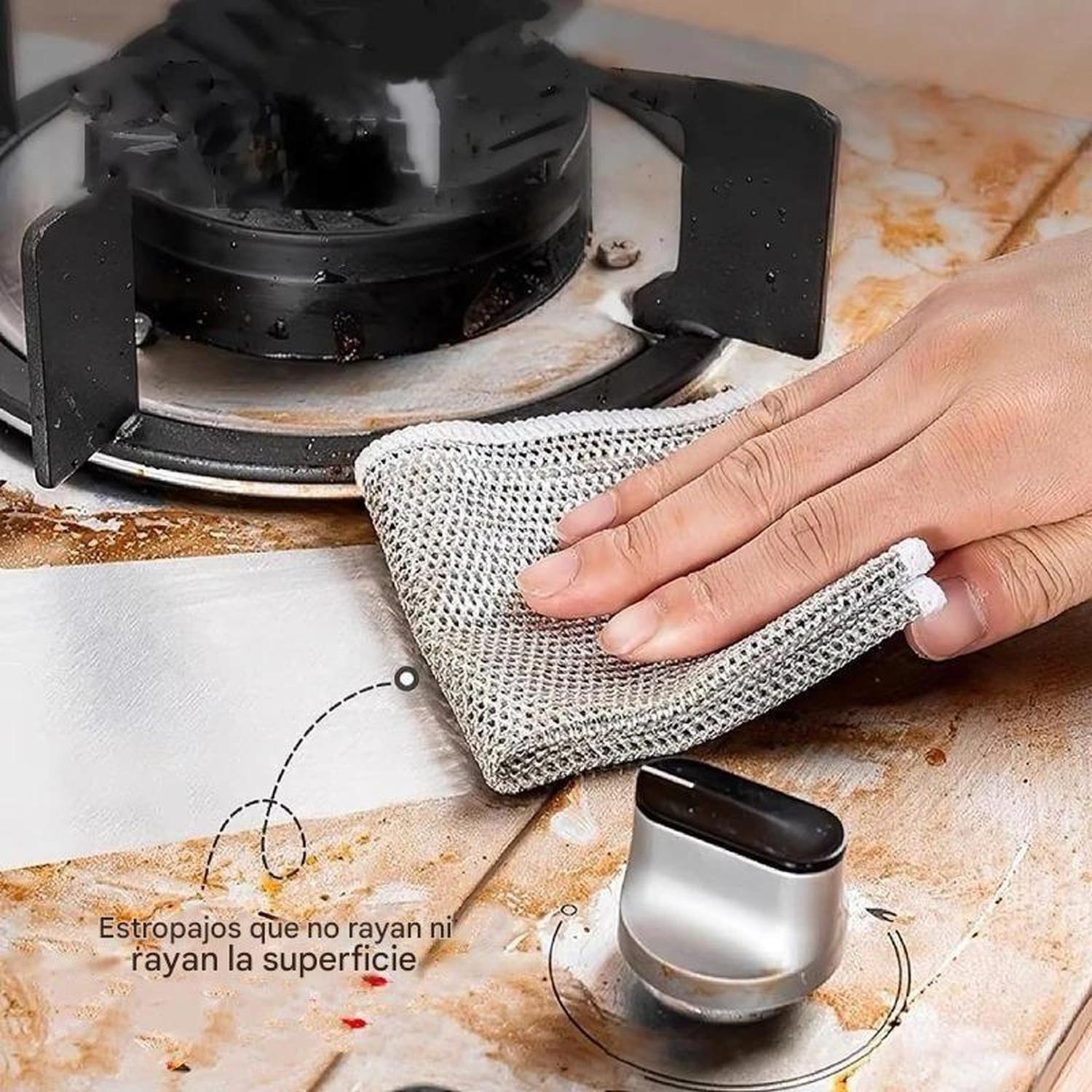 Pack 4 Paño Fibra Metálica Reusable Limpieza Cocina 30x30cm Gris-4