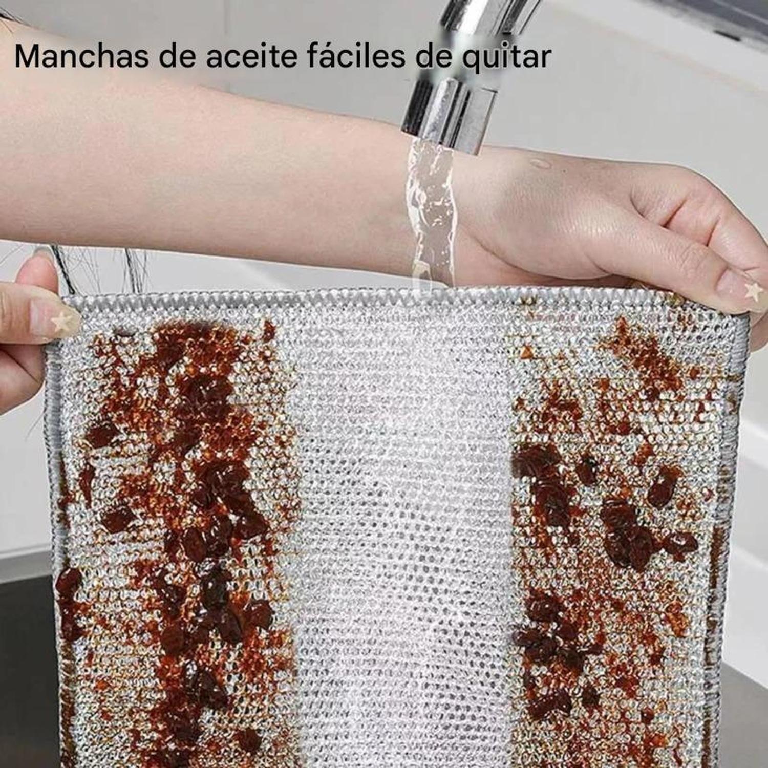 Pack 4 Paño Fibra Metálica Reusable Limpieza Cocina 30x30cm Gris-5